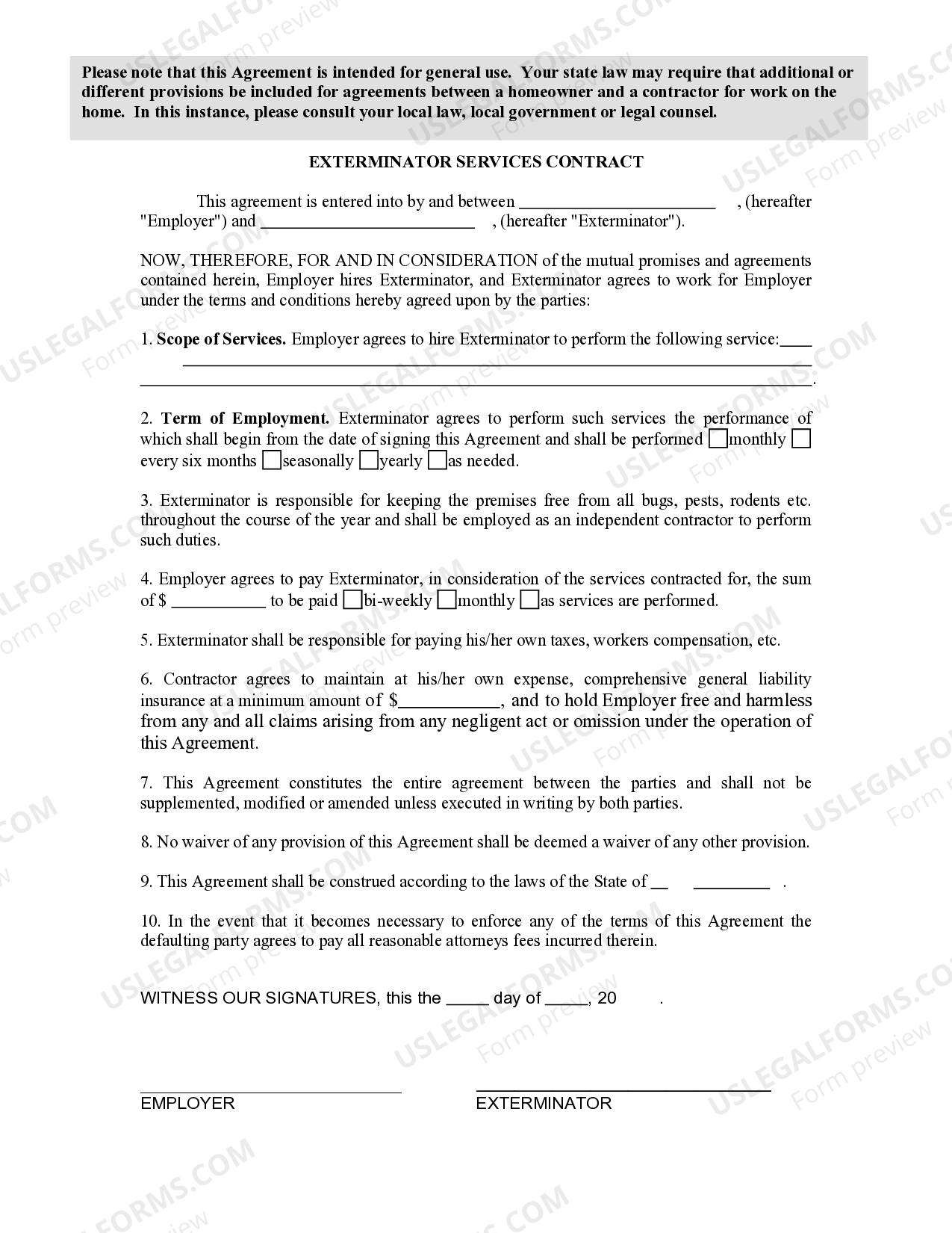 Annual Maintenance Contract For Pest Control US Legal Forms