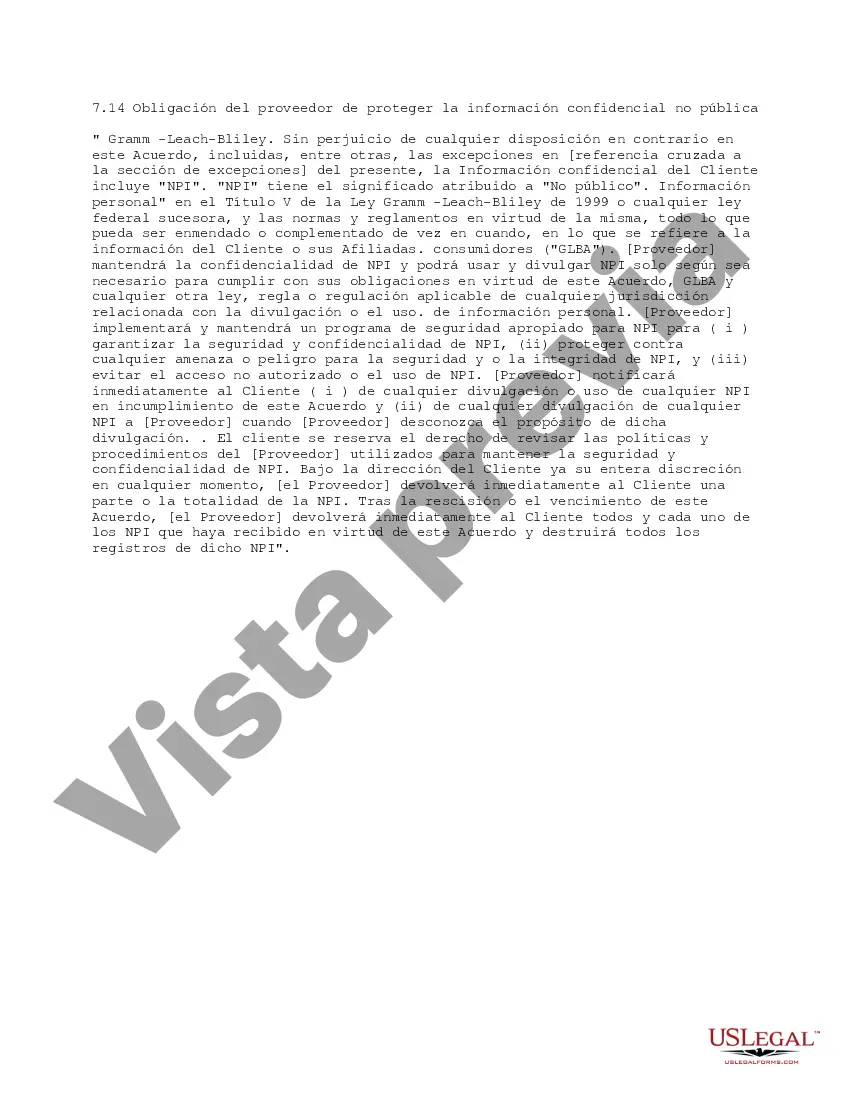 Preview Obligación del proveedor de proteger la información confidencial no pública