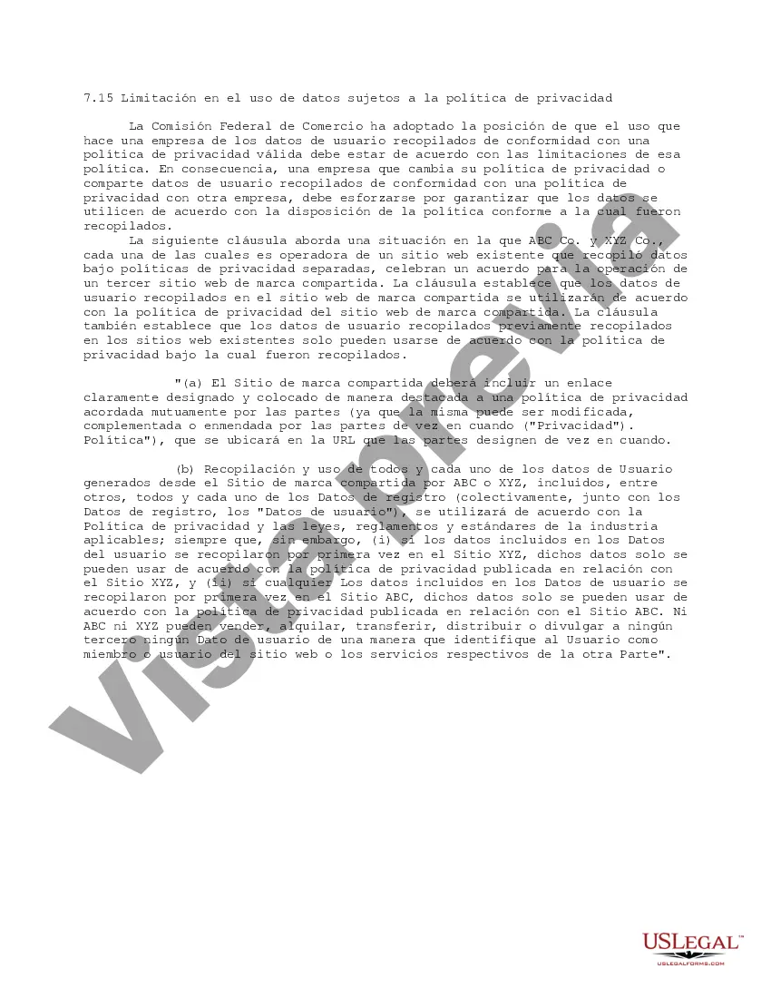 Preview Limitación en el uso de datos sujetos a la política de privacidad