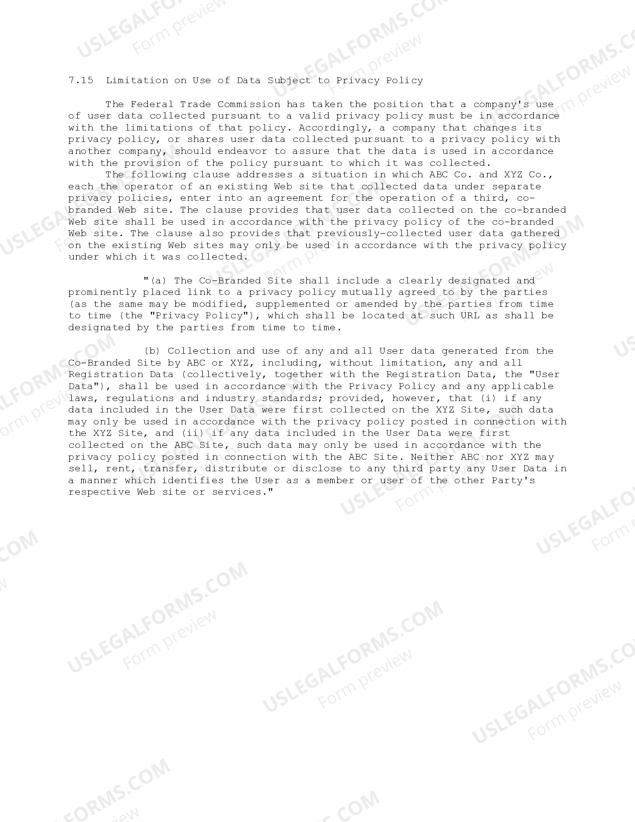 South Dakota Limitation on Use of Data Subject to Privacy Policy US