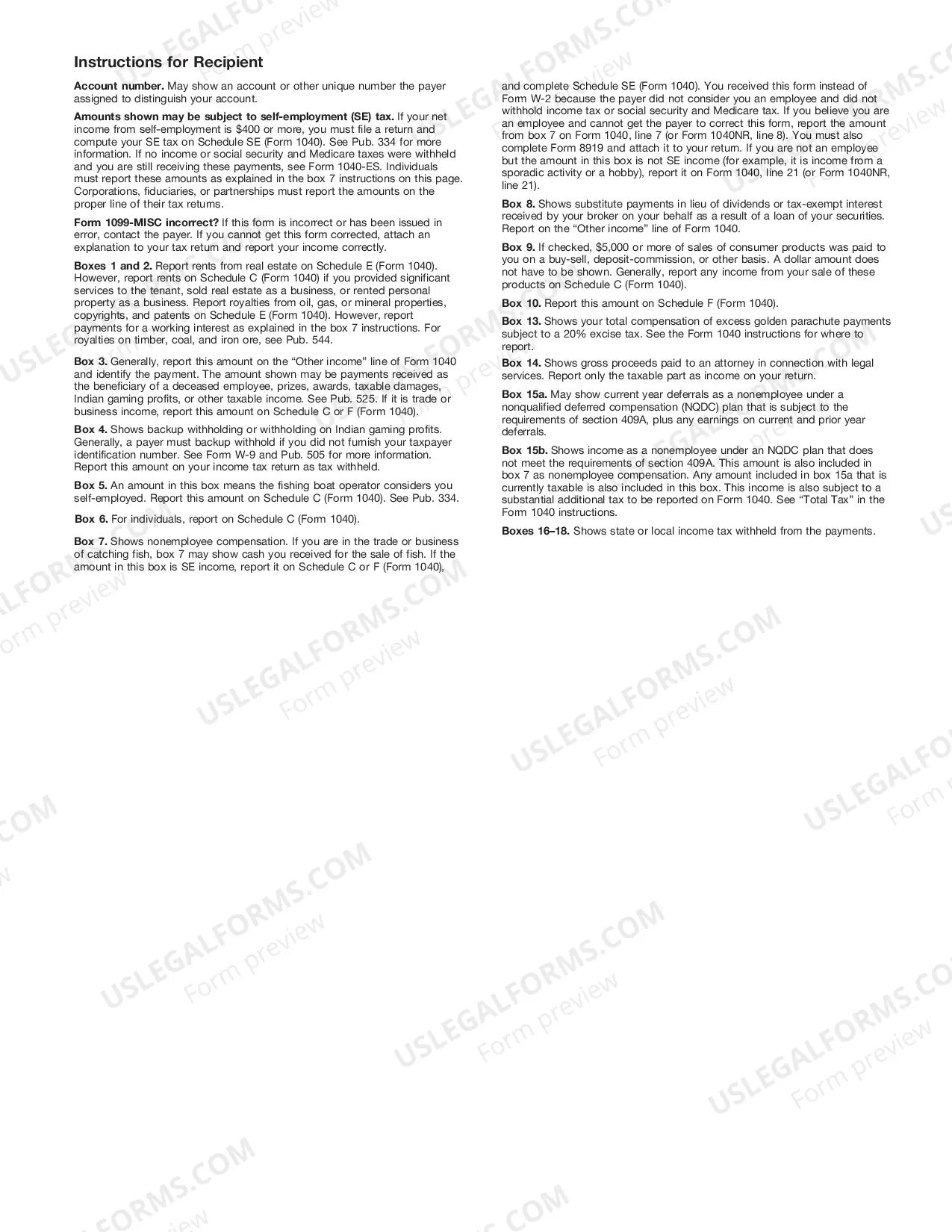Preview IRS Tax Form 1099 Income Statement