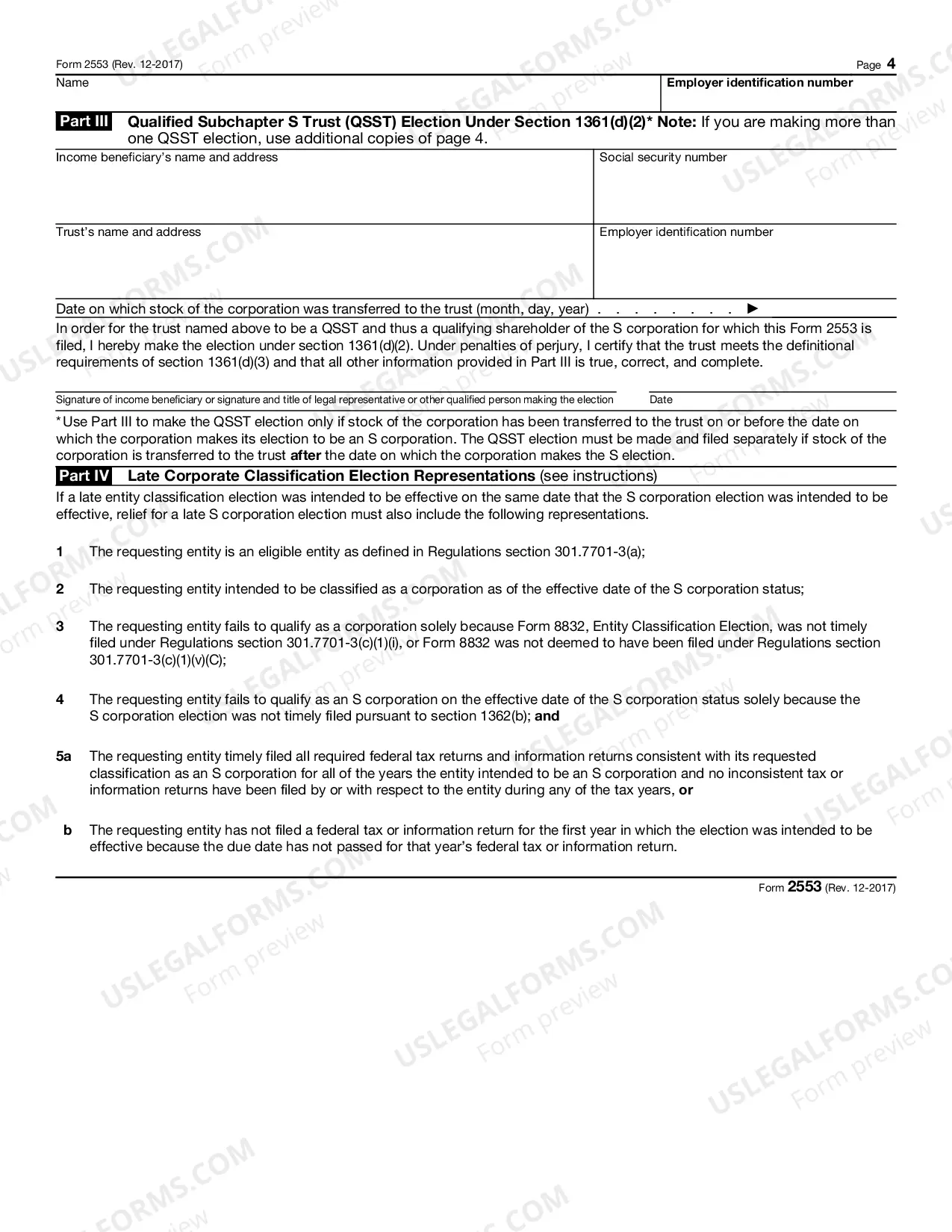 Preview Election of 'S' Corporation Status and Instructions - IRS 2553