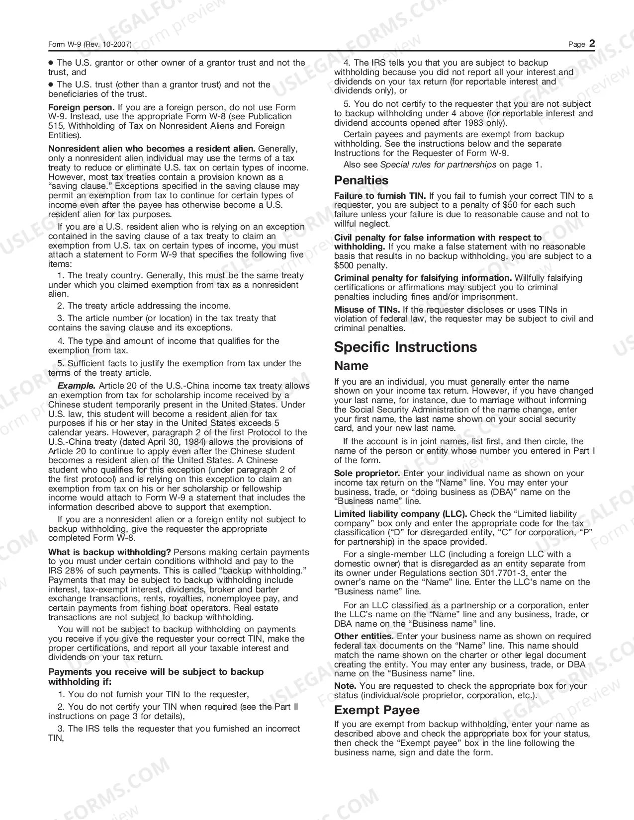 Preview I.R.S. Form W-9