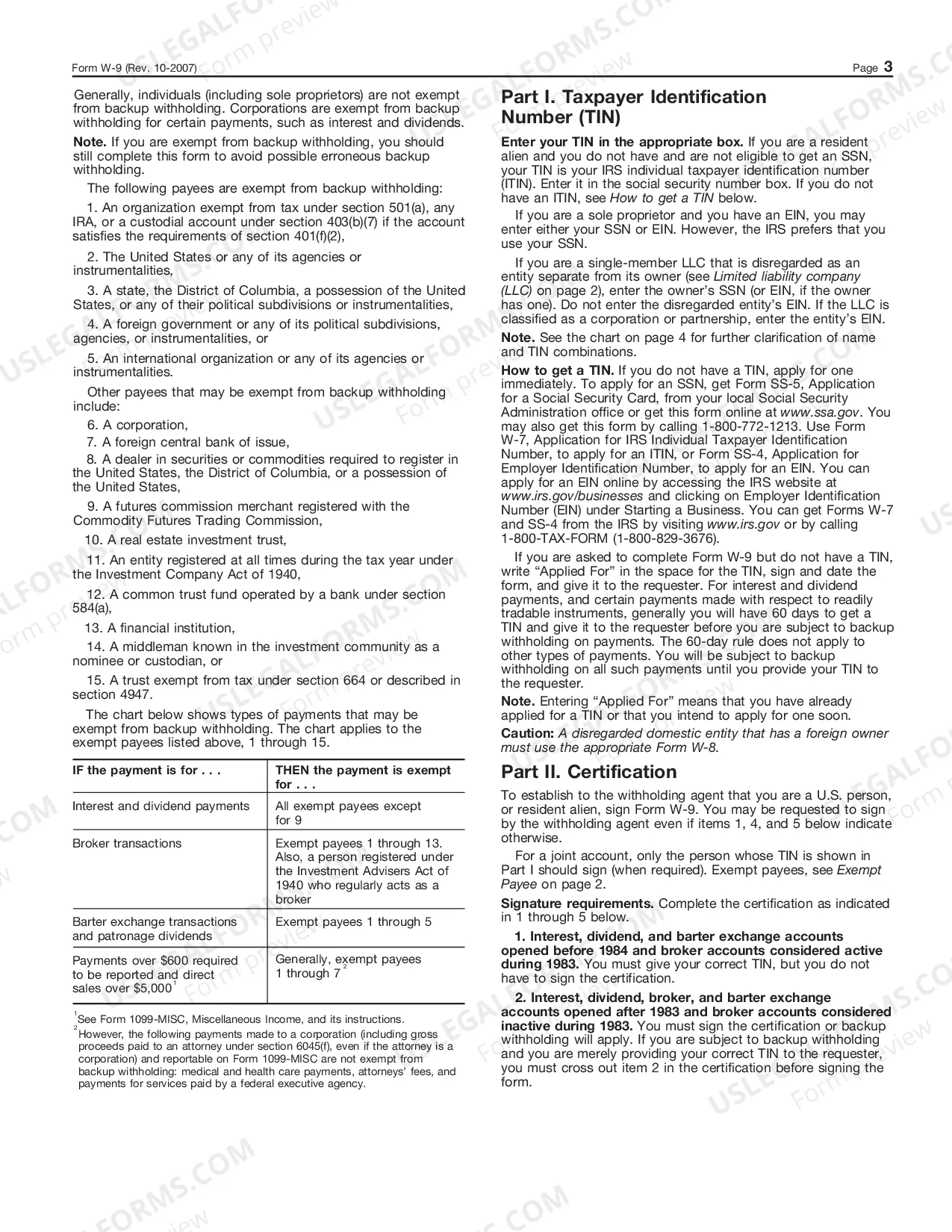 Preview I.R.S. Form W-9