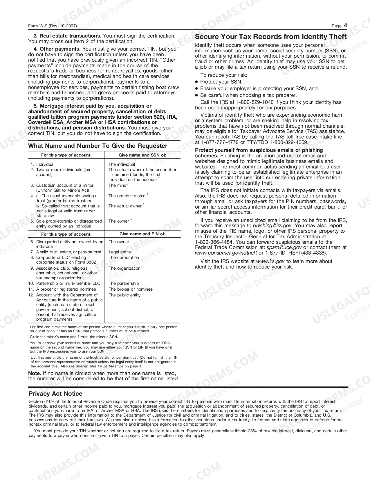 Preview I.R.S. Form W-9