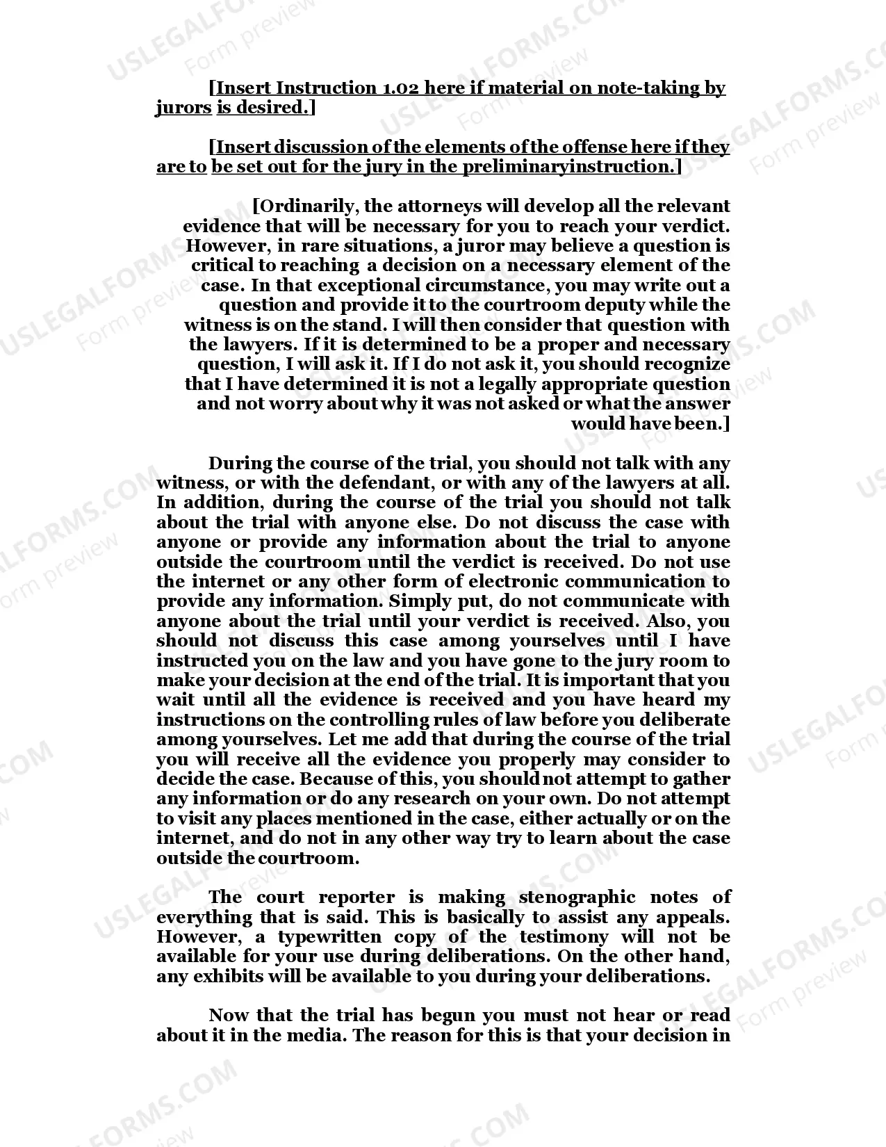 Preview PRELIMINARY INSTRUCTIONS BEFORE TRIAL