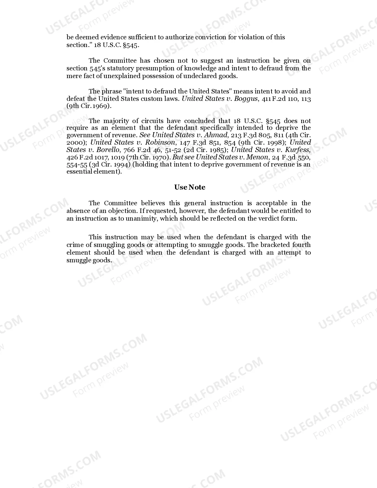 Preview SMUGGLING / 18 U.S.C. Sec. 545 (First Paragraph)