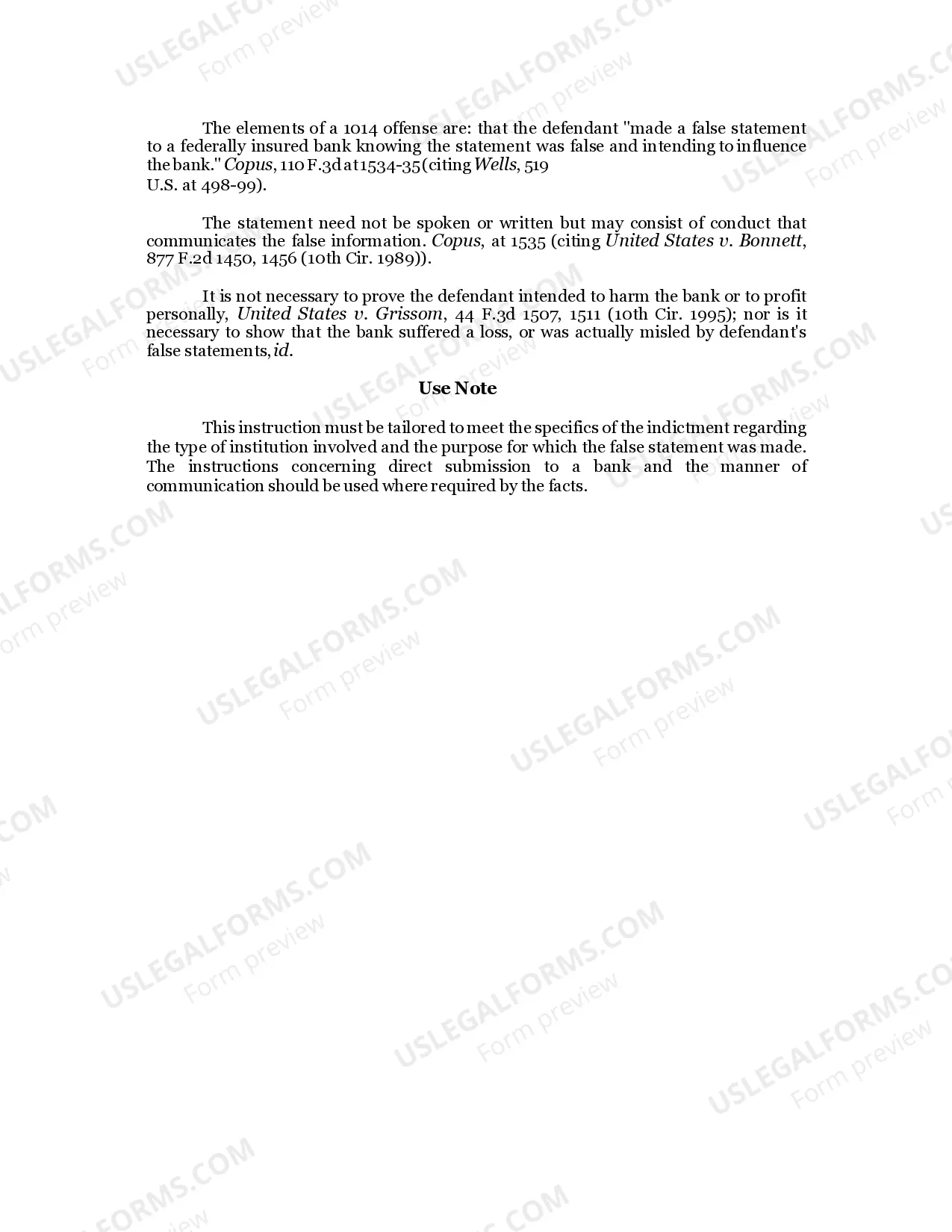 Preview FALSE STATEMENT TO A BANK / 18 U.S.C. Sec. 1014