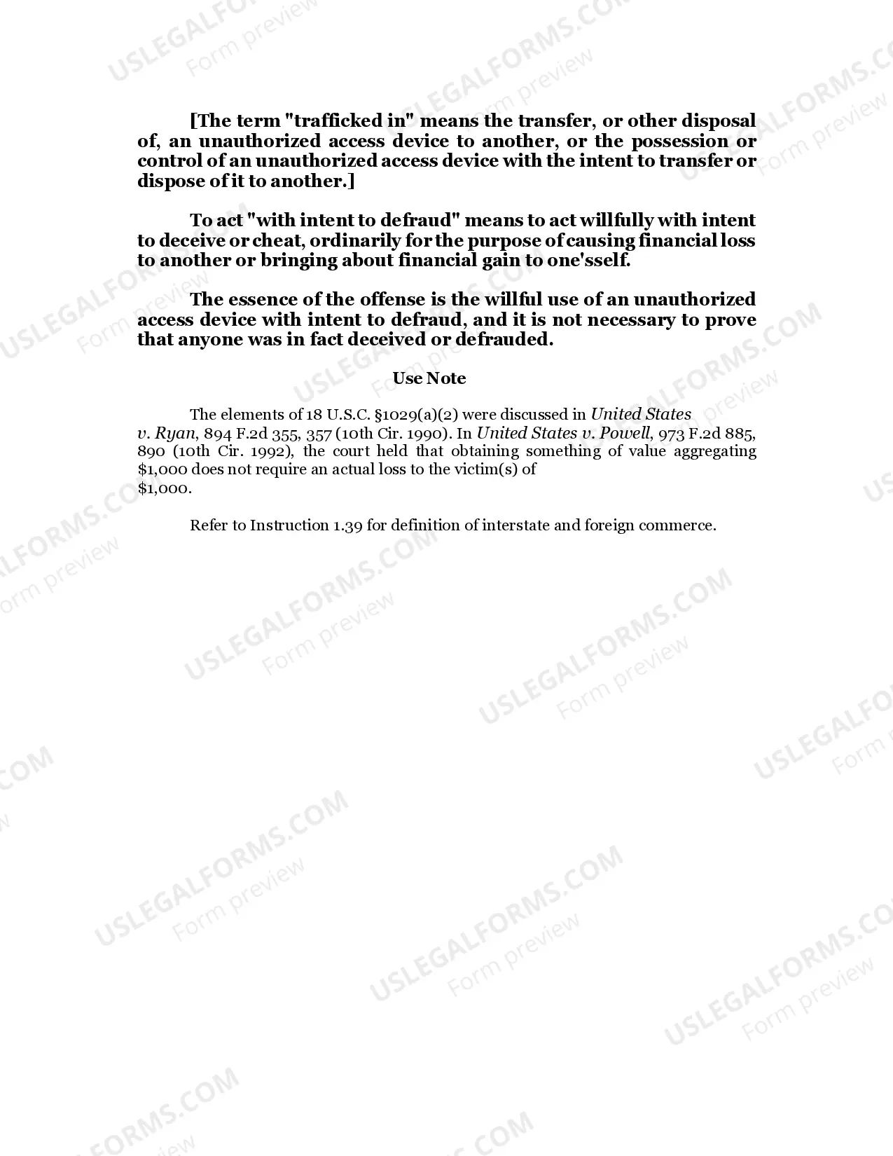 Preview 2.50.2 USE OF UNAUTHORIZED ACCESS DEVICE /18 U.S.C. Sec. 1029(a)(2)