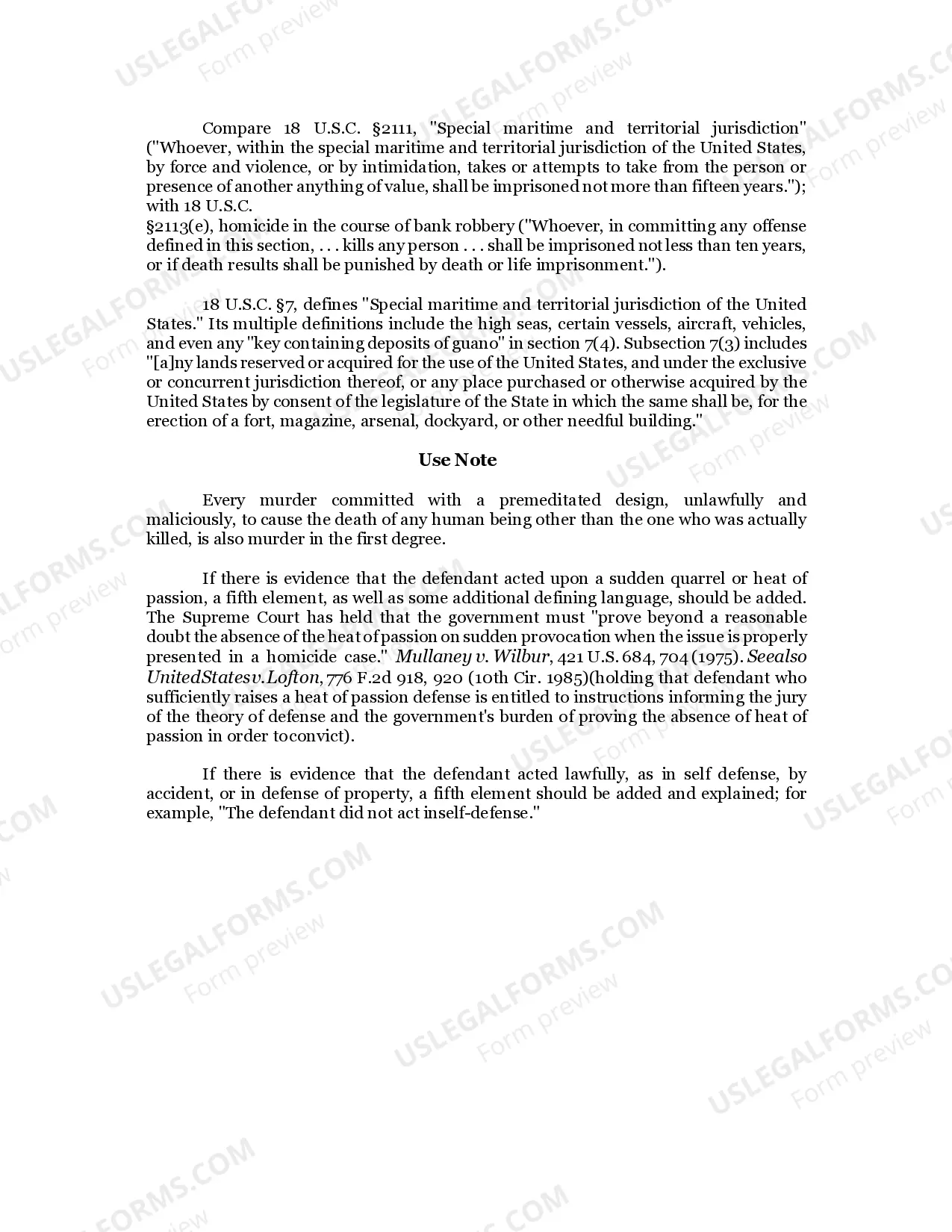 Preview FIRST DEGREE MURDER / 18 U.S.C. Sec. 1111