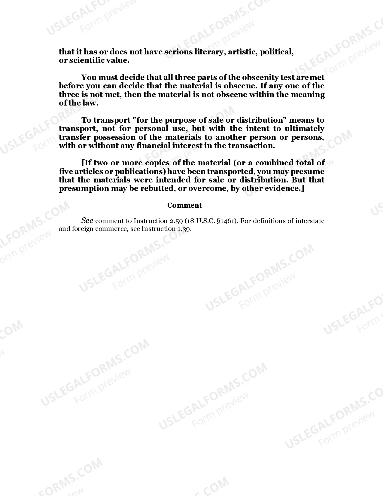 Preview 2.61 INTERSTATE TRANSPORTATION OF OBSCENE MATERIAL FOR SALE OR DISTRIBUTION /18 U.S.C. Sec. 1465