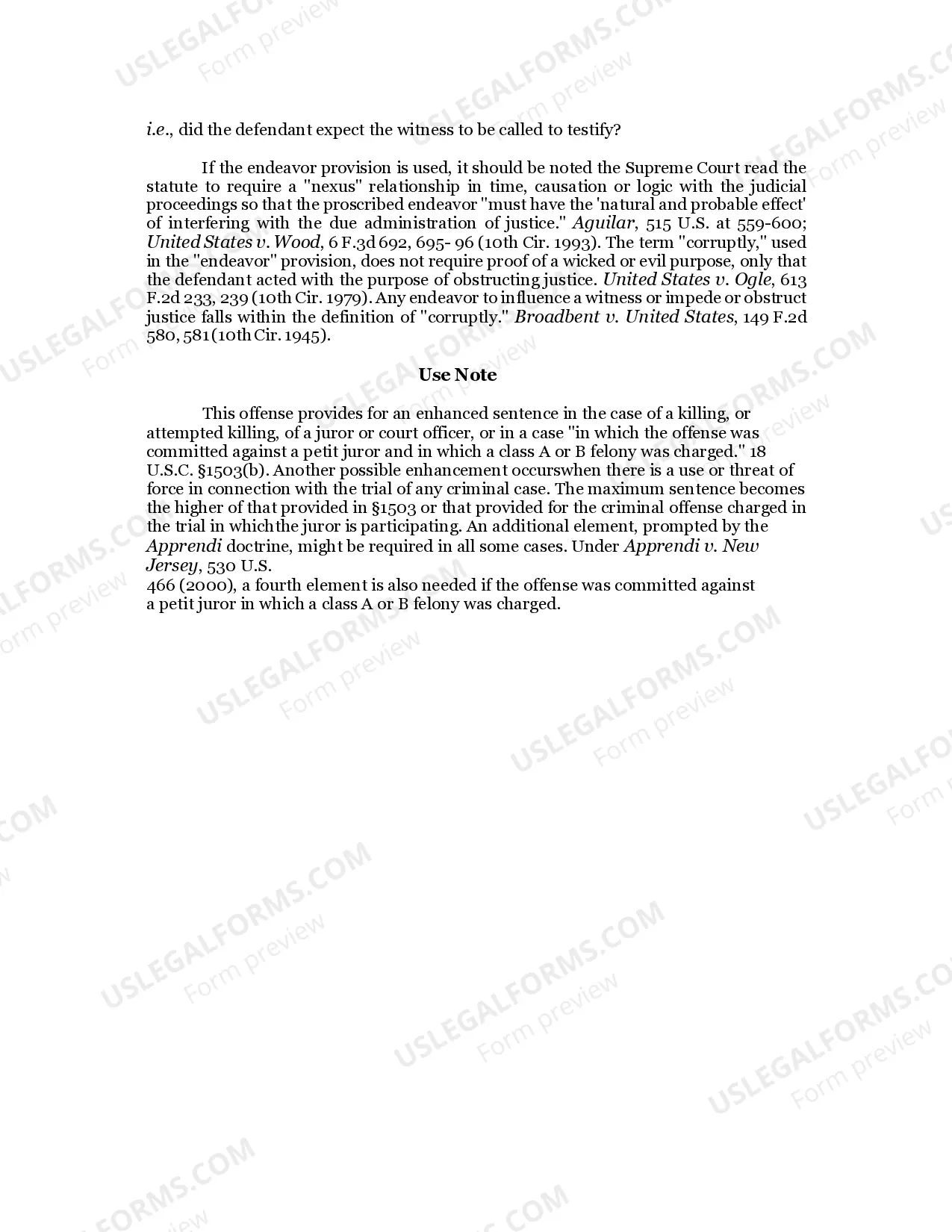 Preview CORRUPTLY OBSTRUCTING ADMINISTRATION OF JUSTICE / 18 U.S.C. Sec. 1503(a)