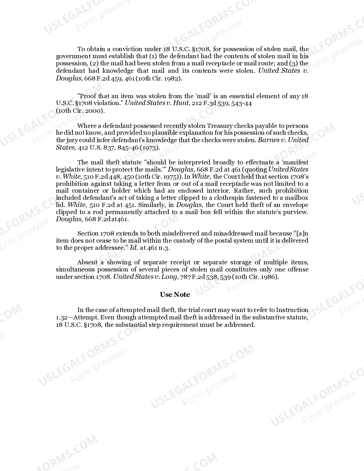 Preview MAIL THEFT / 18 U.S.C. Sec. 1708