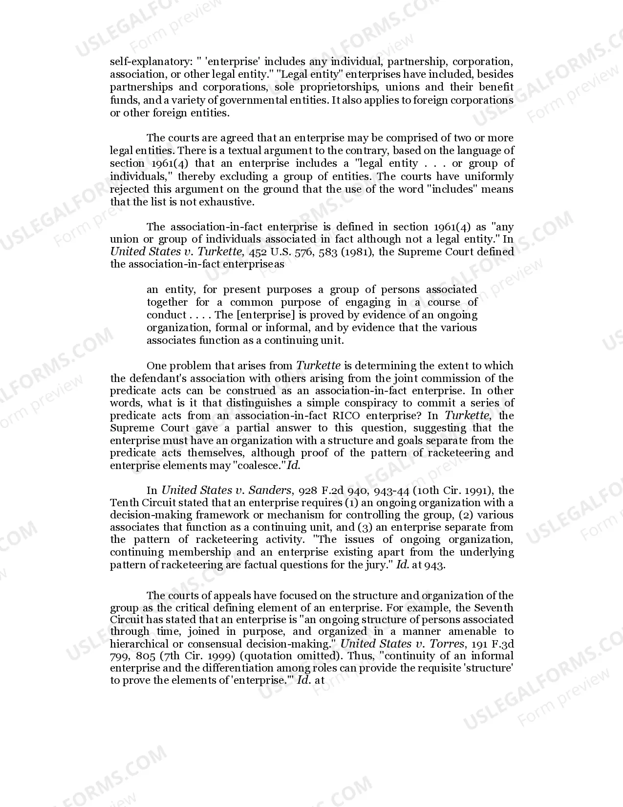 Preview 2.74.3 RACKETEER INFLUENCED AND CORRUPT ORGANIZATIONS ACT-"SECTION A"(First Element-The Enterprise)