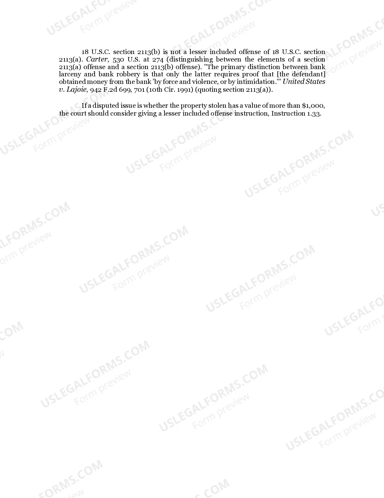 Preview BANK THEFT / 18 U.S.C. Sec. 2113(b)