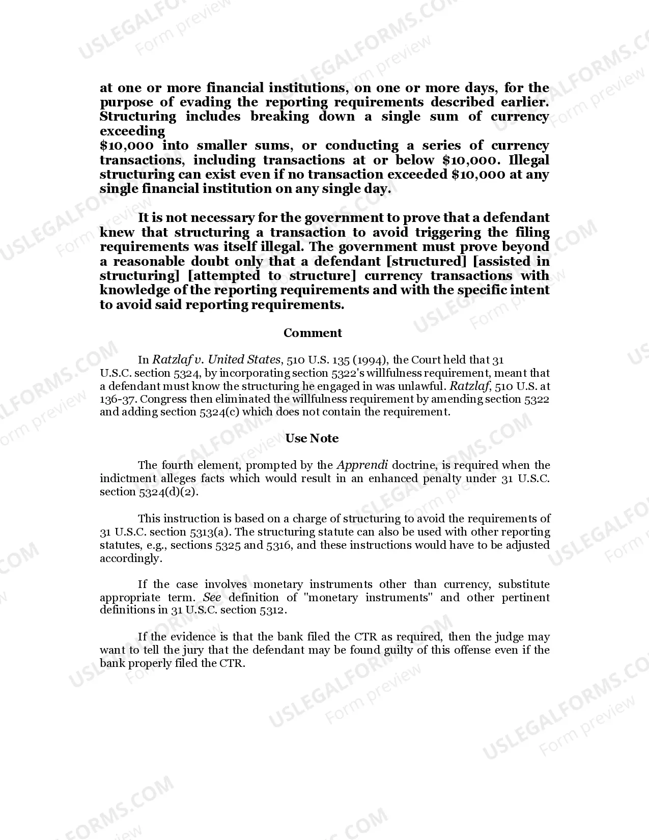 Preview 2.96 STRUCTURING TRANSACTIONS TO EVADE REPORTING REQUIREMENTS /31 U.S.C. Sec. 5324(a)(3)