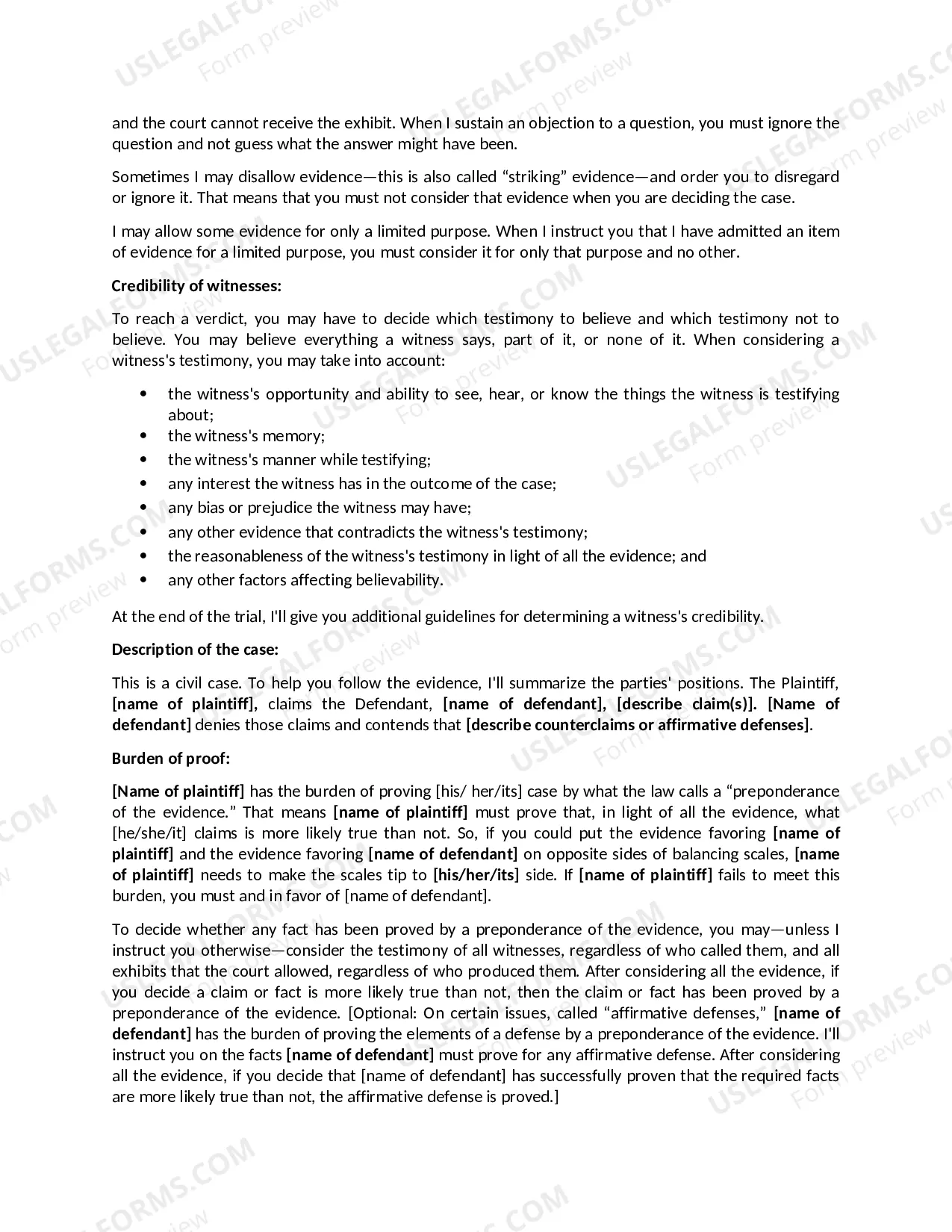 Preview PRELIMINARY INSTRUCTIONS