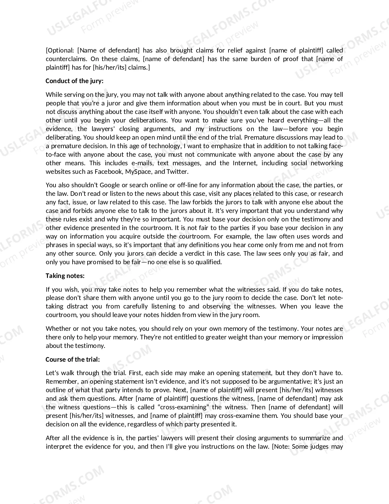 Preview PRELIMINARY INSTRUCTIONS