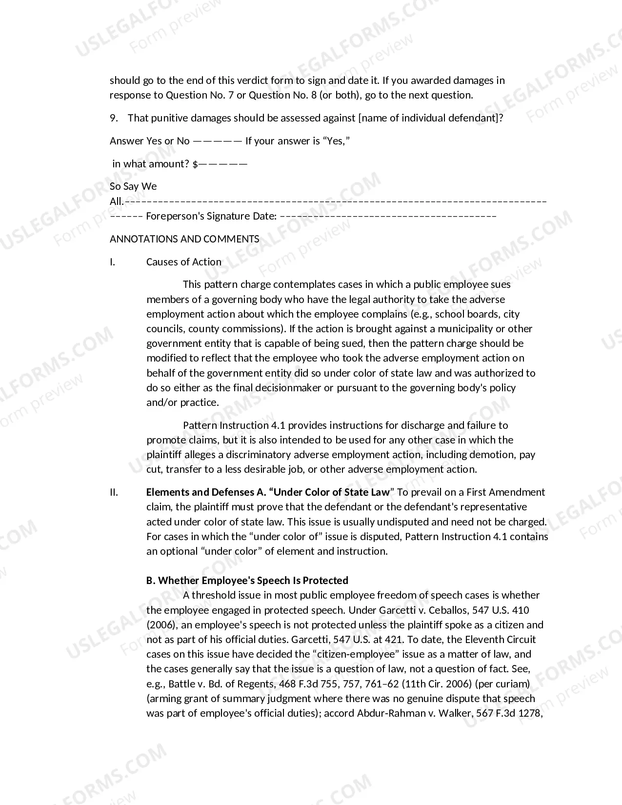 Preview Public Employee-First Amendment Claim- Discharge or Failure to Promote-Free Speech on Matter of Public Concern