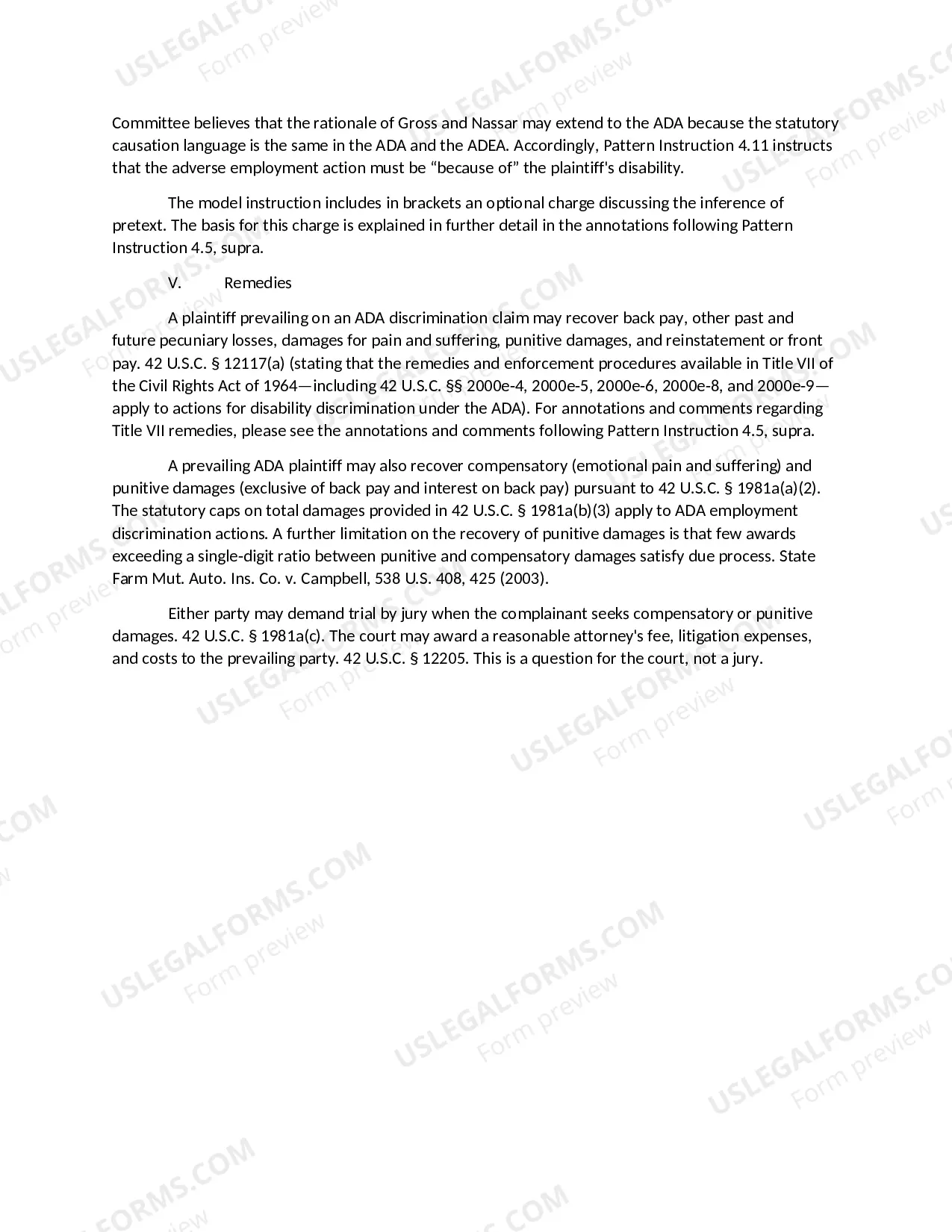 Preview Americans with Disabilities Act-Disparate-Treatment Claim-42 U.S.C. Sec. 12101 12117