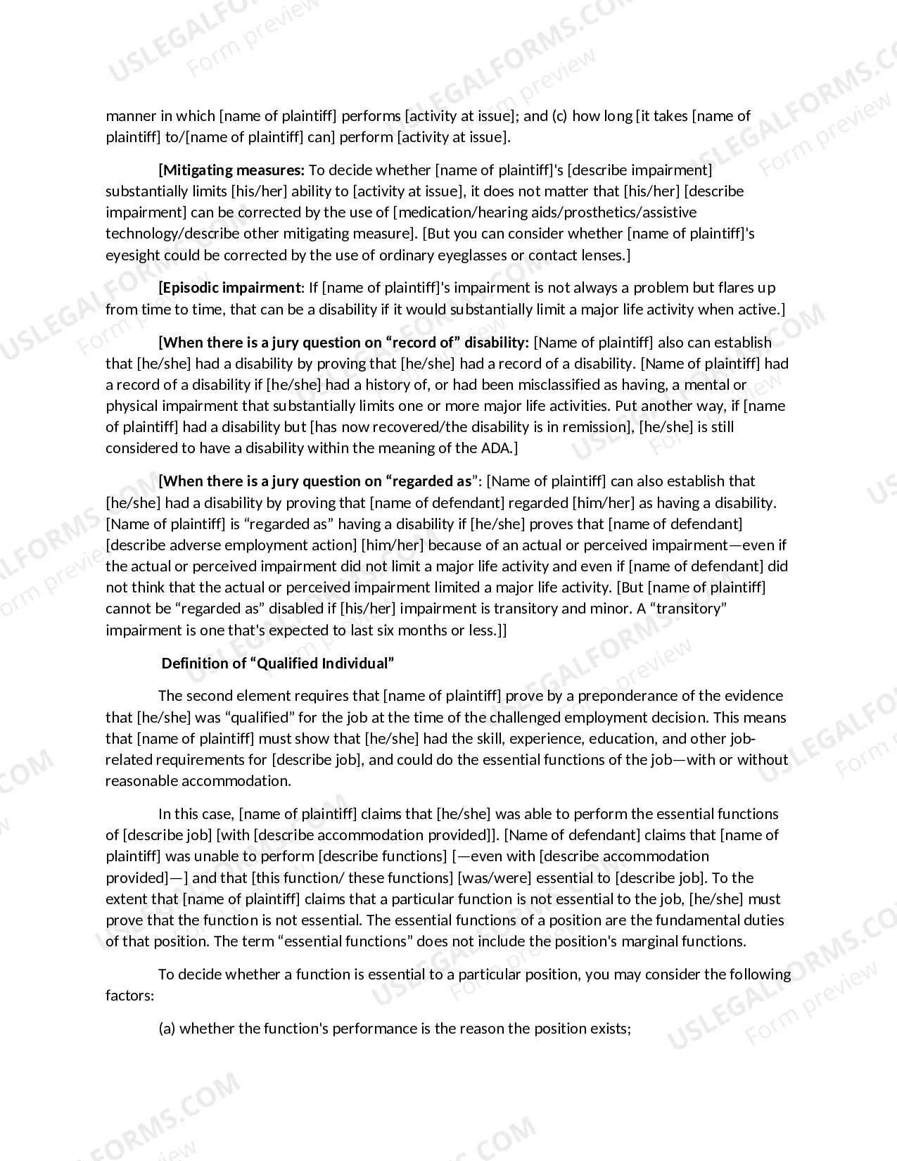 Preview Americans with Disabilities Act-Disparate-Treatment Claim-42 U.S.C. Sec. 12101 12117