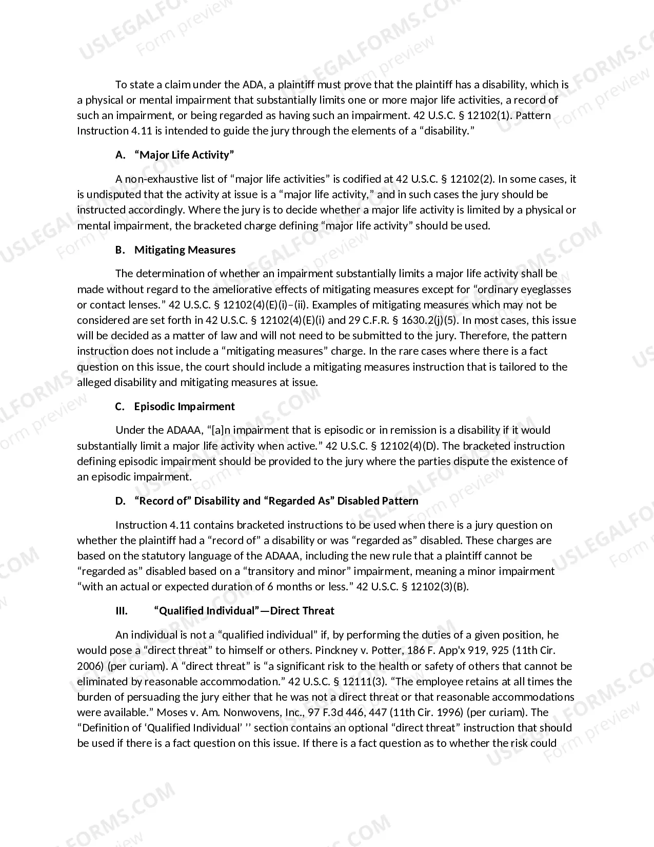 Preview Americans with Disabilities Act-Disparate-Treatment Claim-42 U.S.C. Sec. 12101 12117