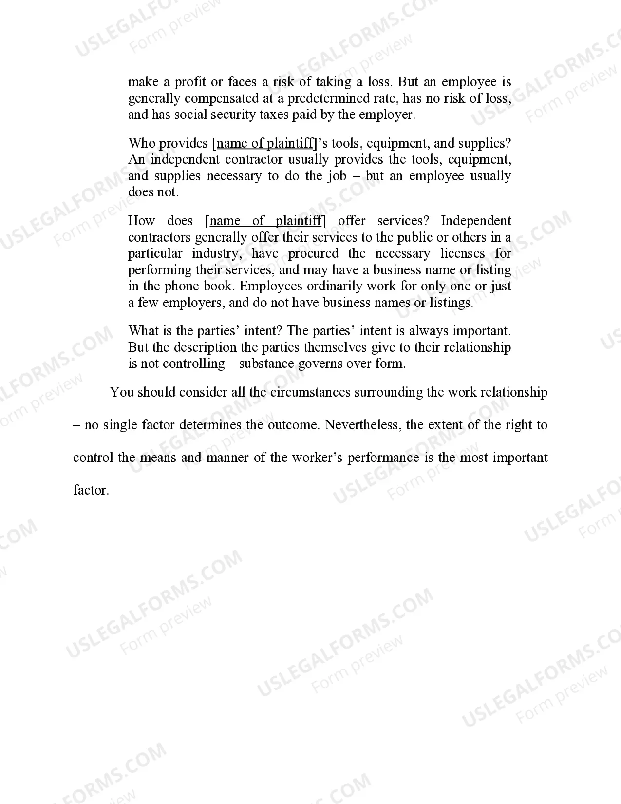 Preview Miscellaneous Issues - Employee or Independent Contractor