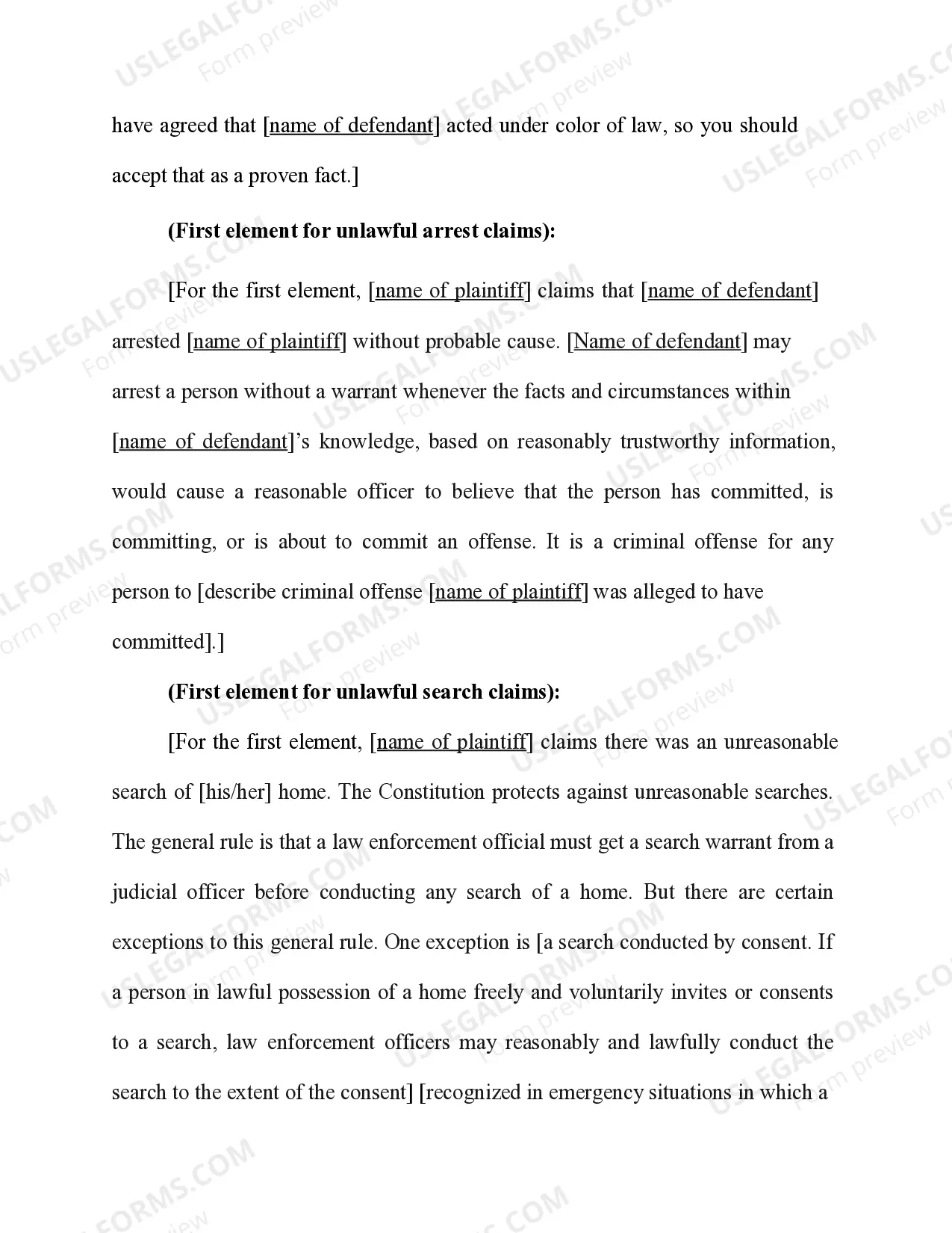 Preview Civil Rights - 42 U.S.C. Sec. 1983 Claims - Fourth Amendment Claim - Private Person Alleging Unlawful Arrest, Unlawful Search, or Unlawful Terry Stop