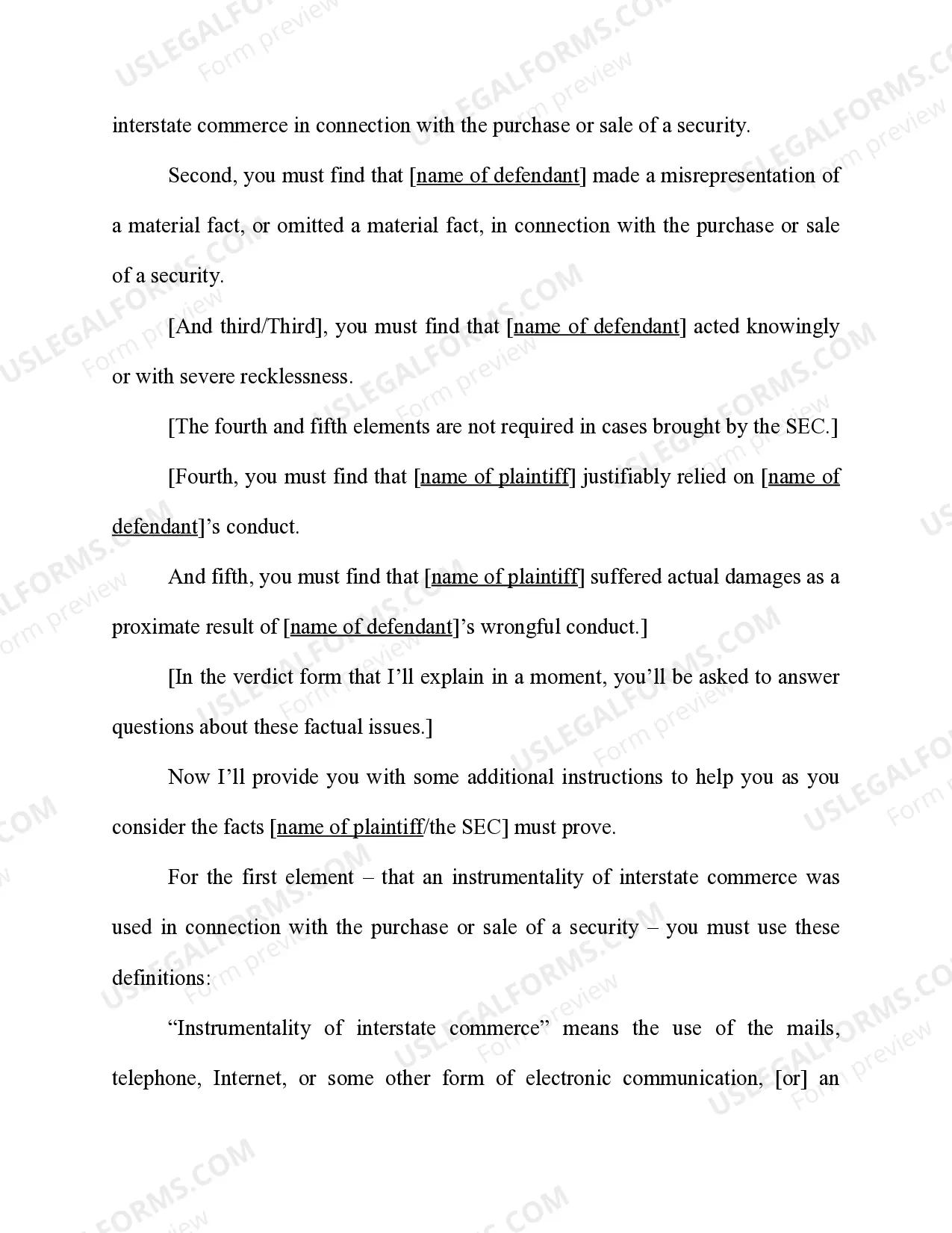 Preview Securities Exchange Act - 15 U.S.C. Sec. 78j(b) - Rule 10b-5(b) -17 C. R. Sec. 240.10b-5(b) - Misrepresentation orOmission of Material Facts