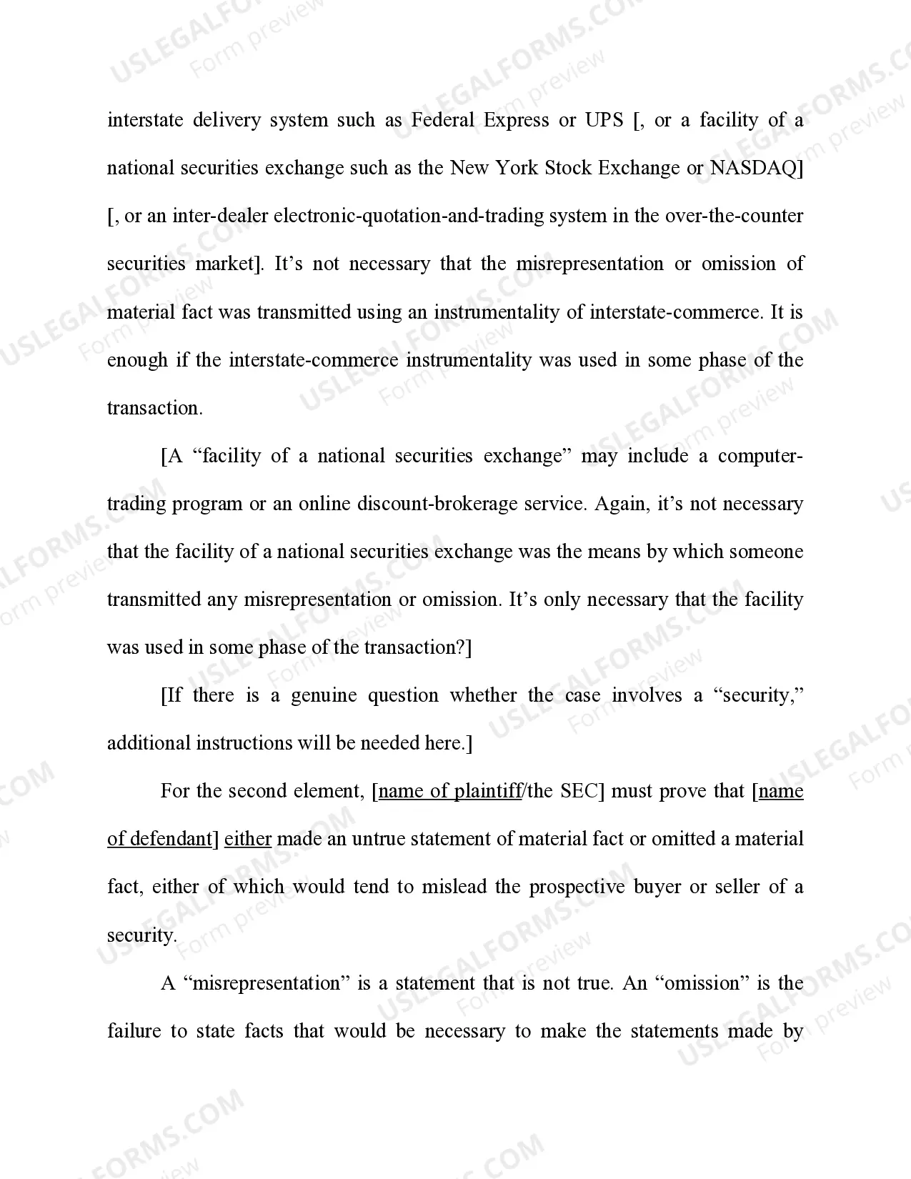 Preview Securities Exchange Act - 15 U.S.C. Sec. 78j(b) - Rule 10b-5(b) -17 C. R. Sec. 240.10b-5(b) - Misrepresentation orOmission of Material Facts