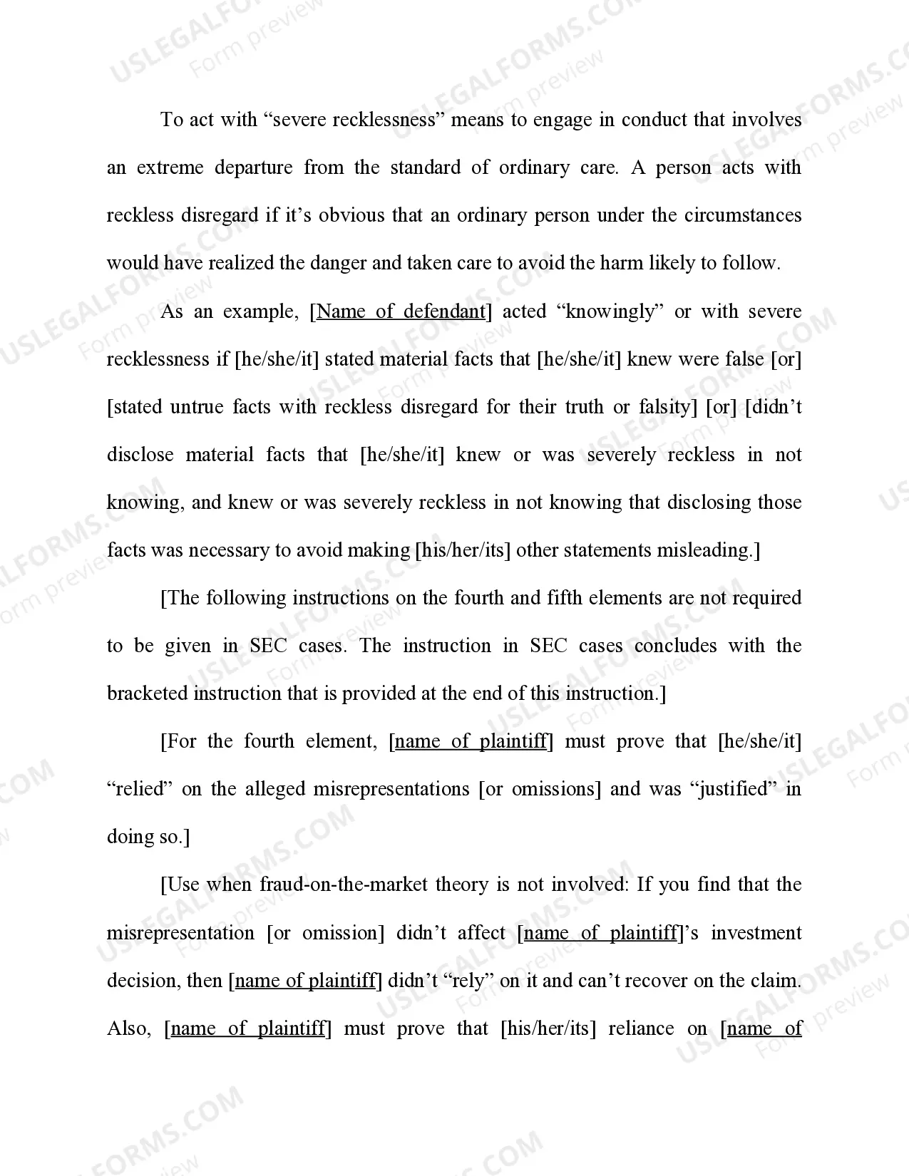 Preview Securities Exchange Act - 15 U.S.C. Sec. 78j(b) - Rule 10b-5(b) -17 C. R. Sec. 240.10b-5(b) - Misrepresentation orOmission of Material Facts
