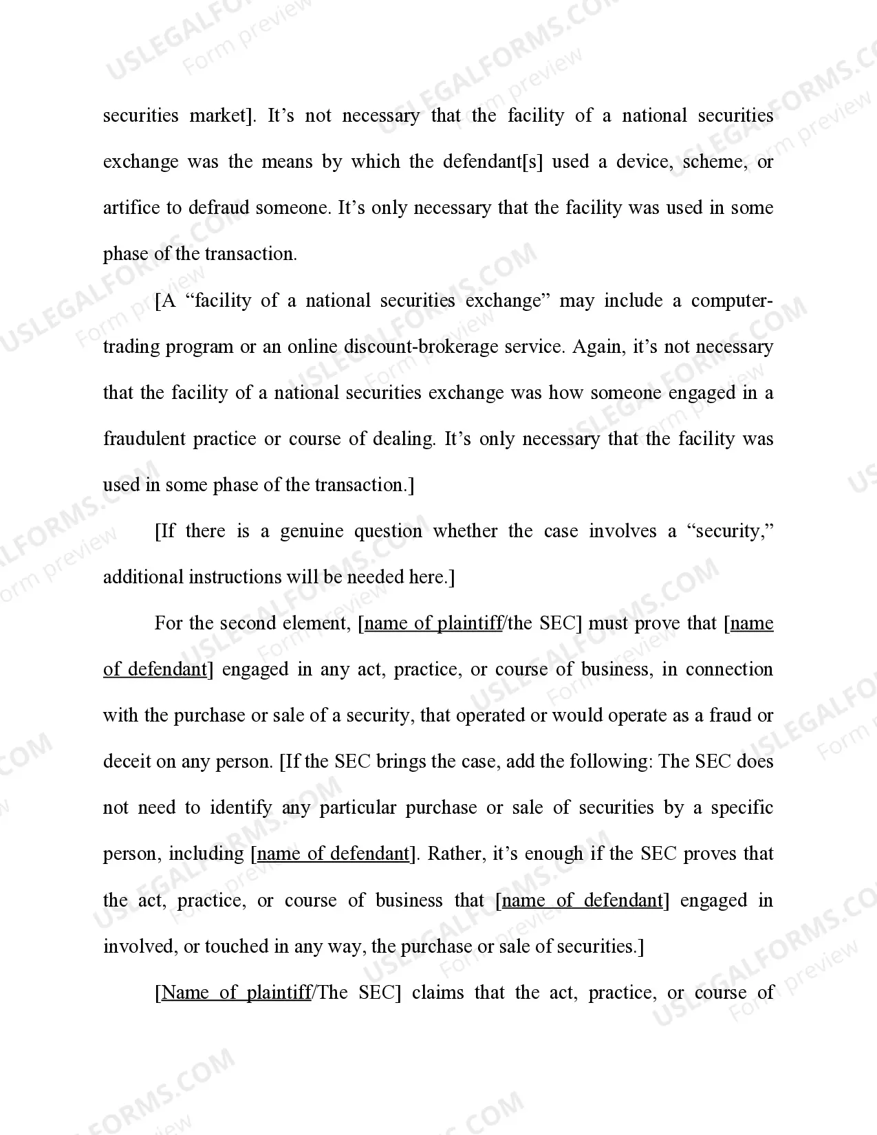 Preview Securities Exchange Act - 15 USC Sec. 78j(b) - Rule 10b-5(c) - 17 C.F.R. Sec. 240.10b-5 - Fraudulent Practice or Course of Dealing