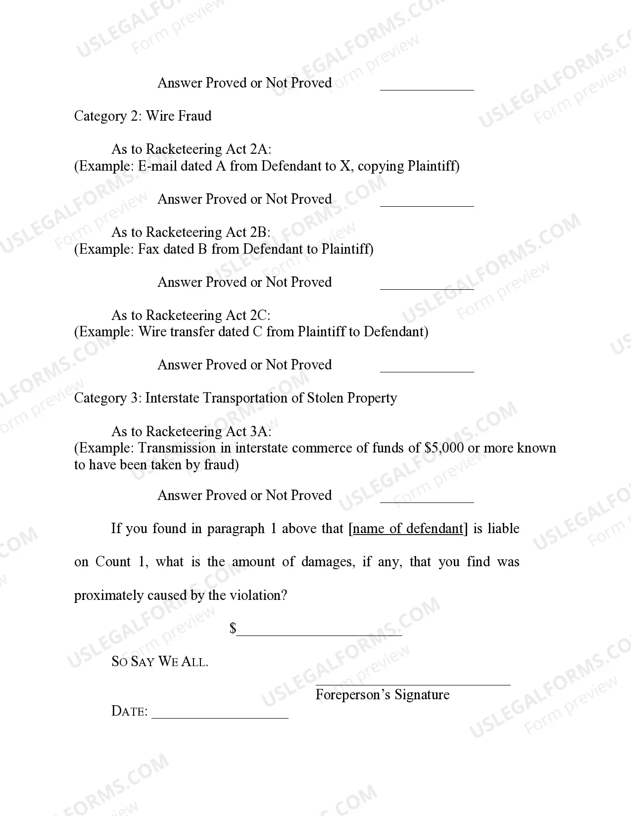 Preview Racketeer Influenced and Corrupt Organization Act (RICO) - 18 U.S.C. Sec. 1962(a)-(c) - Framework for Special Interrogatories to the Jury