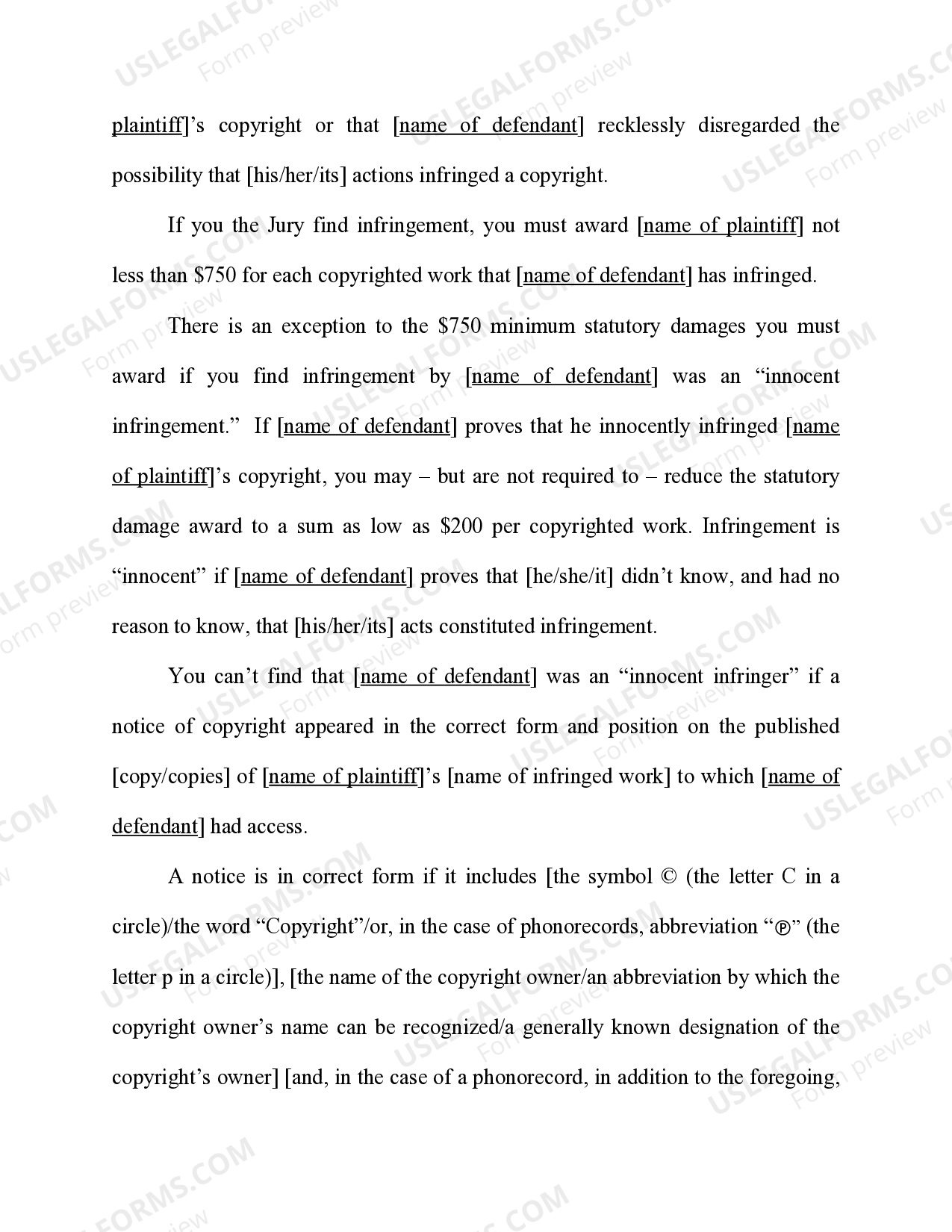 Copyright Damages Statutory Damages US Legal Forms