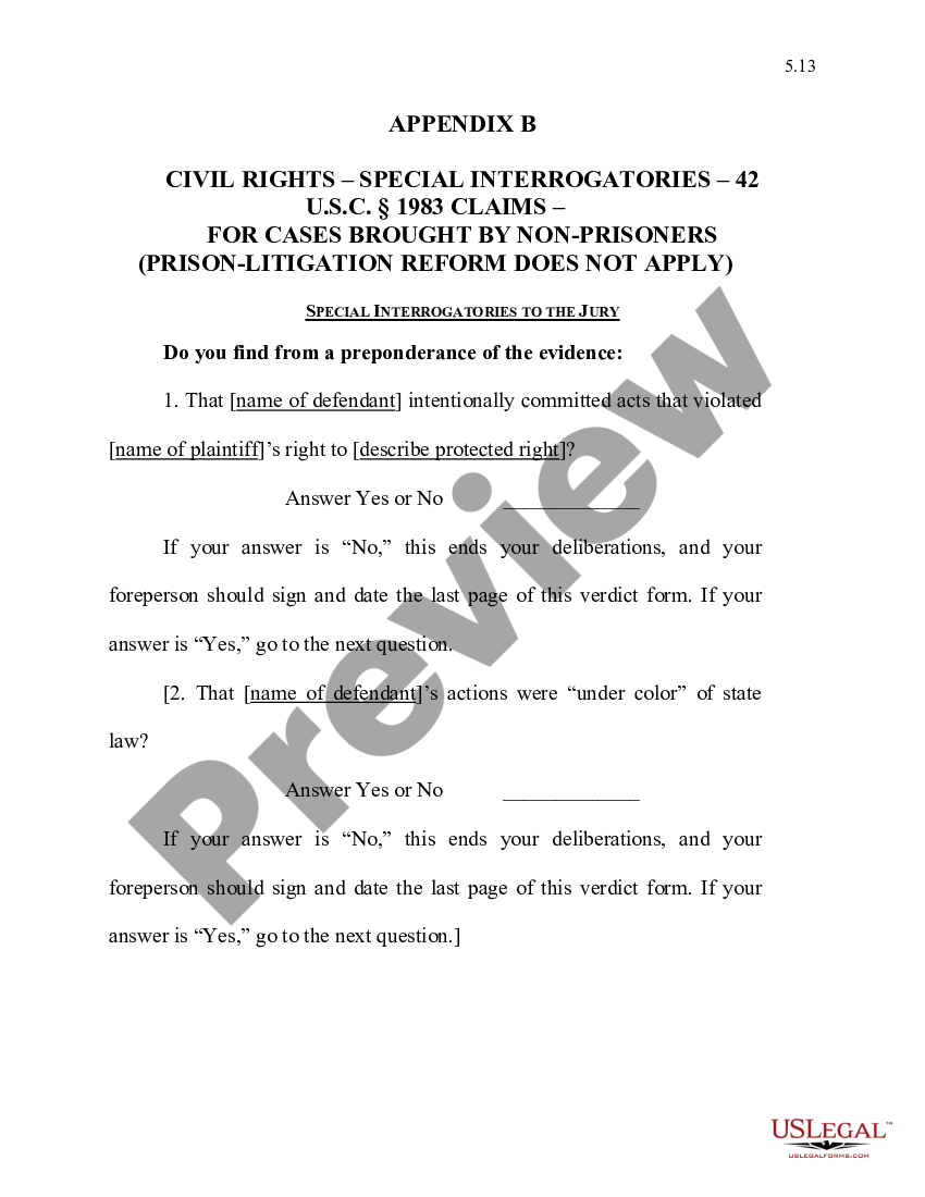 APPENDIX B CIVIL RIGHTS - SPECIAL INTERROGATORIES - 42 U.S.C. Sec. 1983 ...