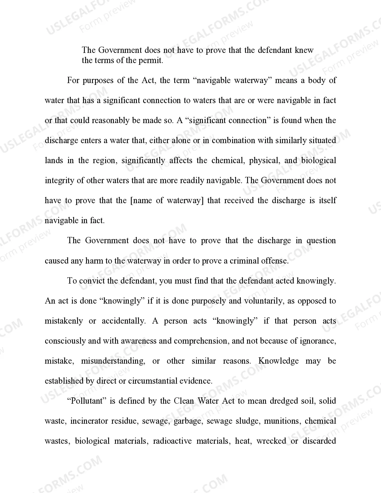 Preview Knowing Discharge of a Pollutant in Violation of the Clean Water Act