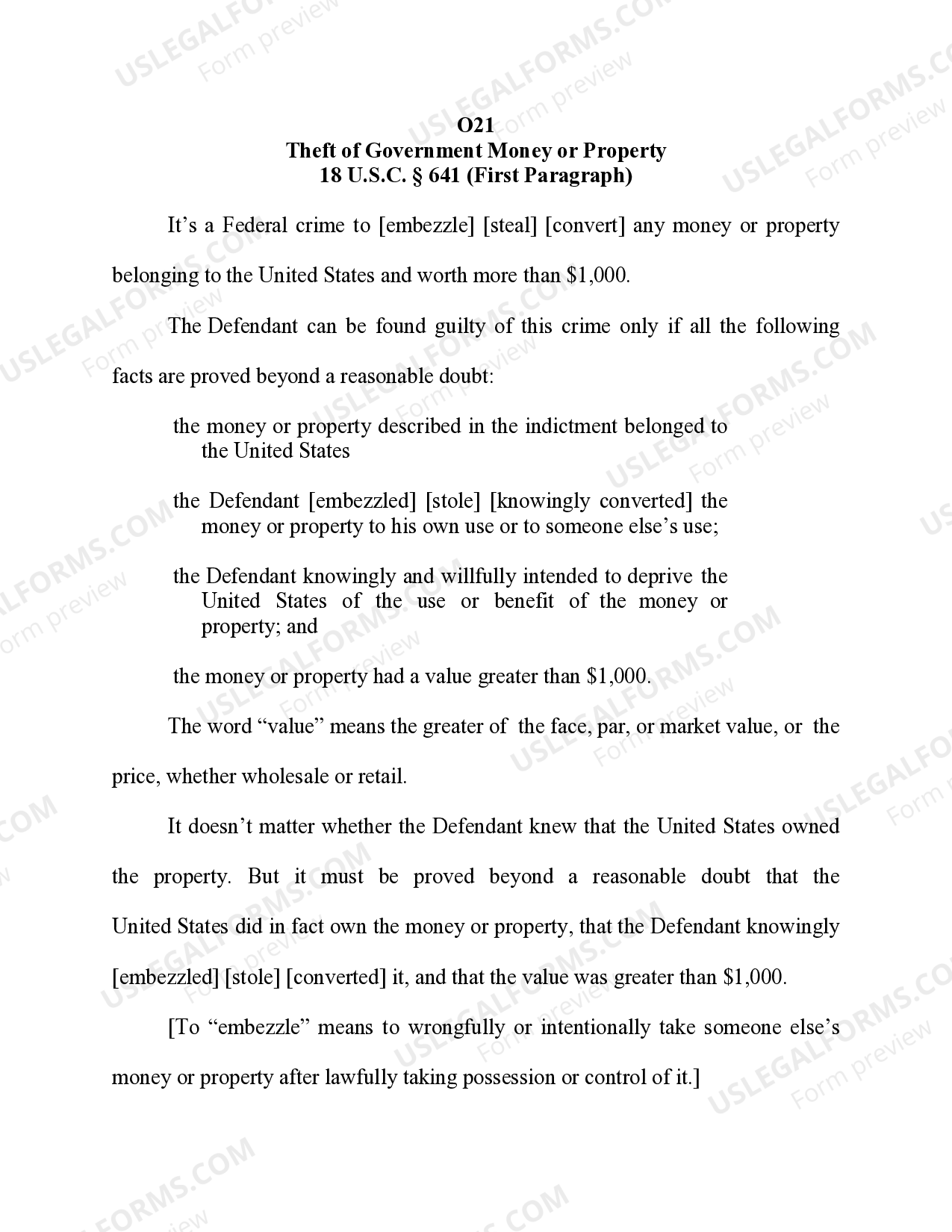 Theft of Government Money or Property US Legal Forms