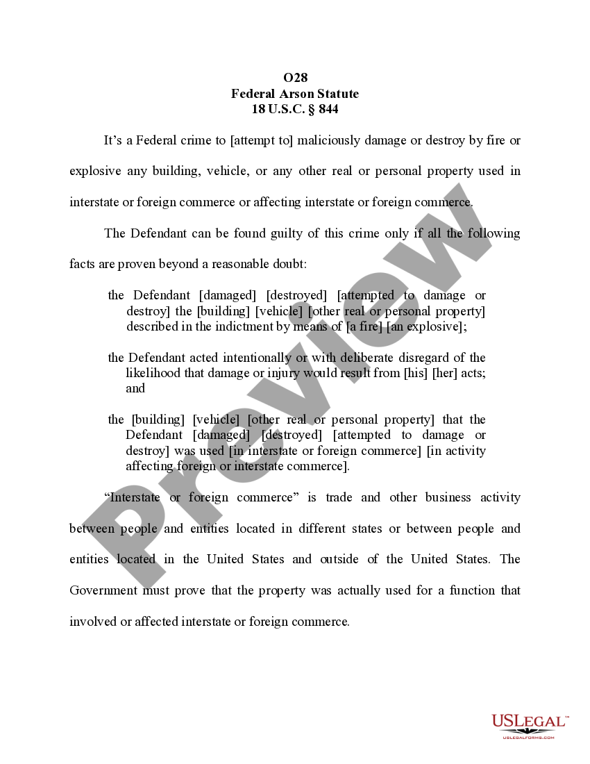 Federal Arson Statute US Legal Forms