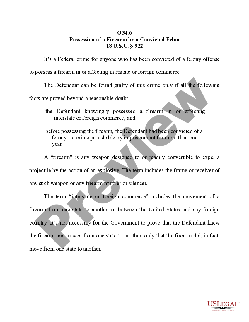 Possession of a Firearm by a Convicted Felon US Legal Forms