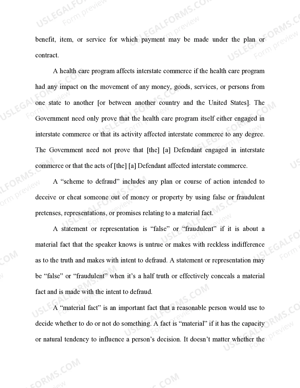 Preview Health Care Fraud 18 U.S.C. Sec. 1347