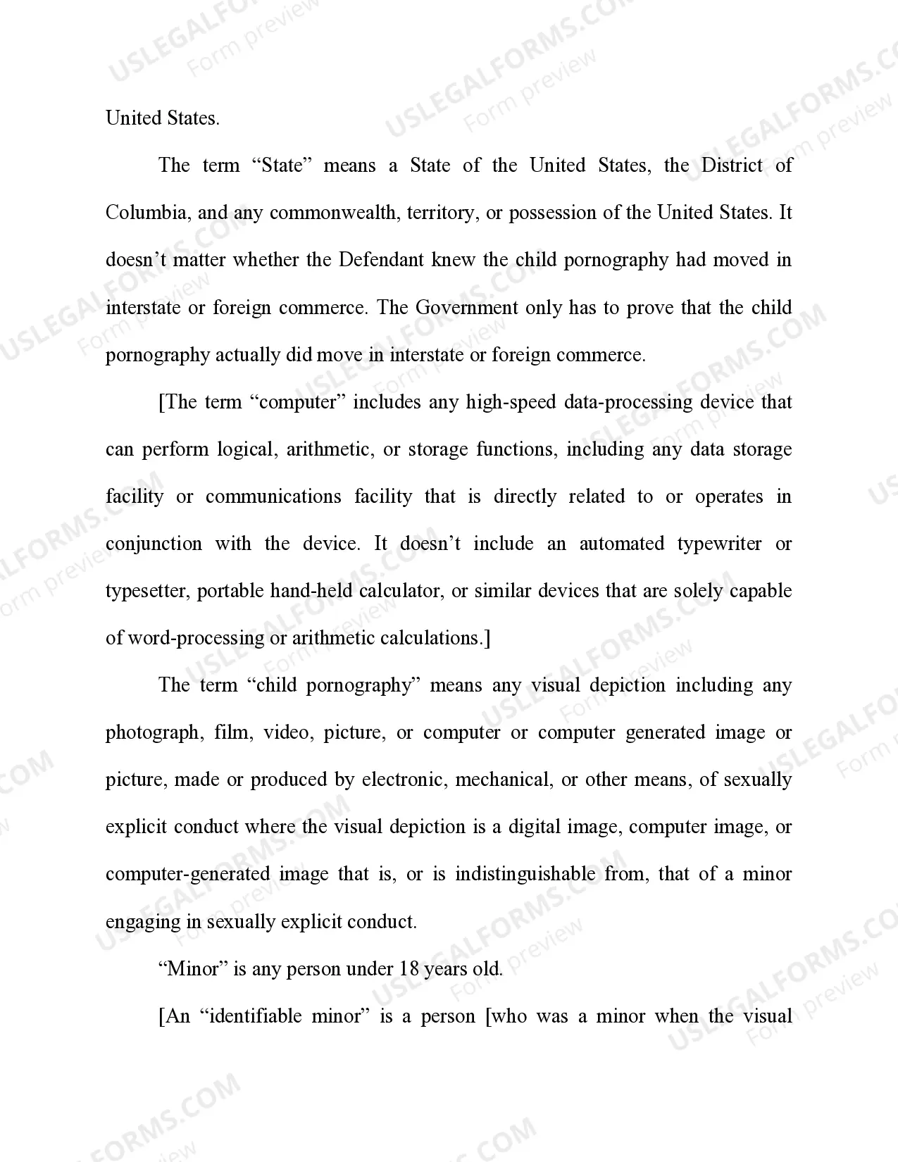 Preview Child Pornography Receiving, Possessing, Distributing (Computer or Digital Image that Appears Indistinguishable from Actual Minor but may not be of an Actual Person)