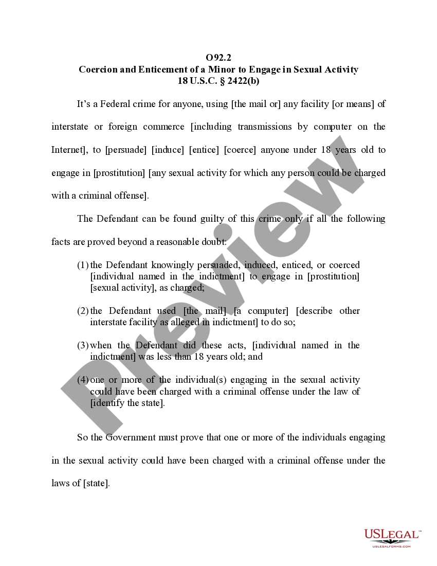 Coercion and Enticement of a Minor to Engage in Sexual Activity 18 U.S