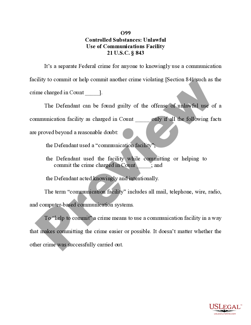 Controlled Substances Unlawful Use of Communications Facility US