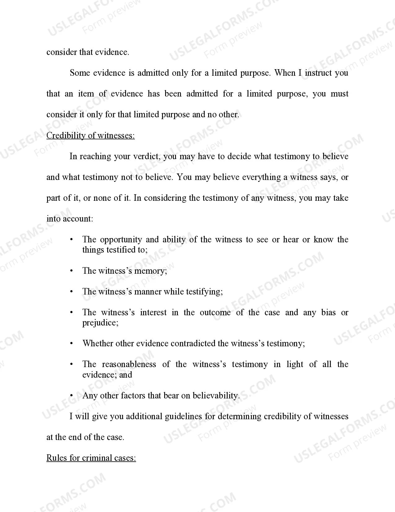Preview Preliminary Instructions - Criminal Cases
