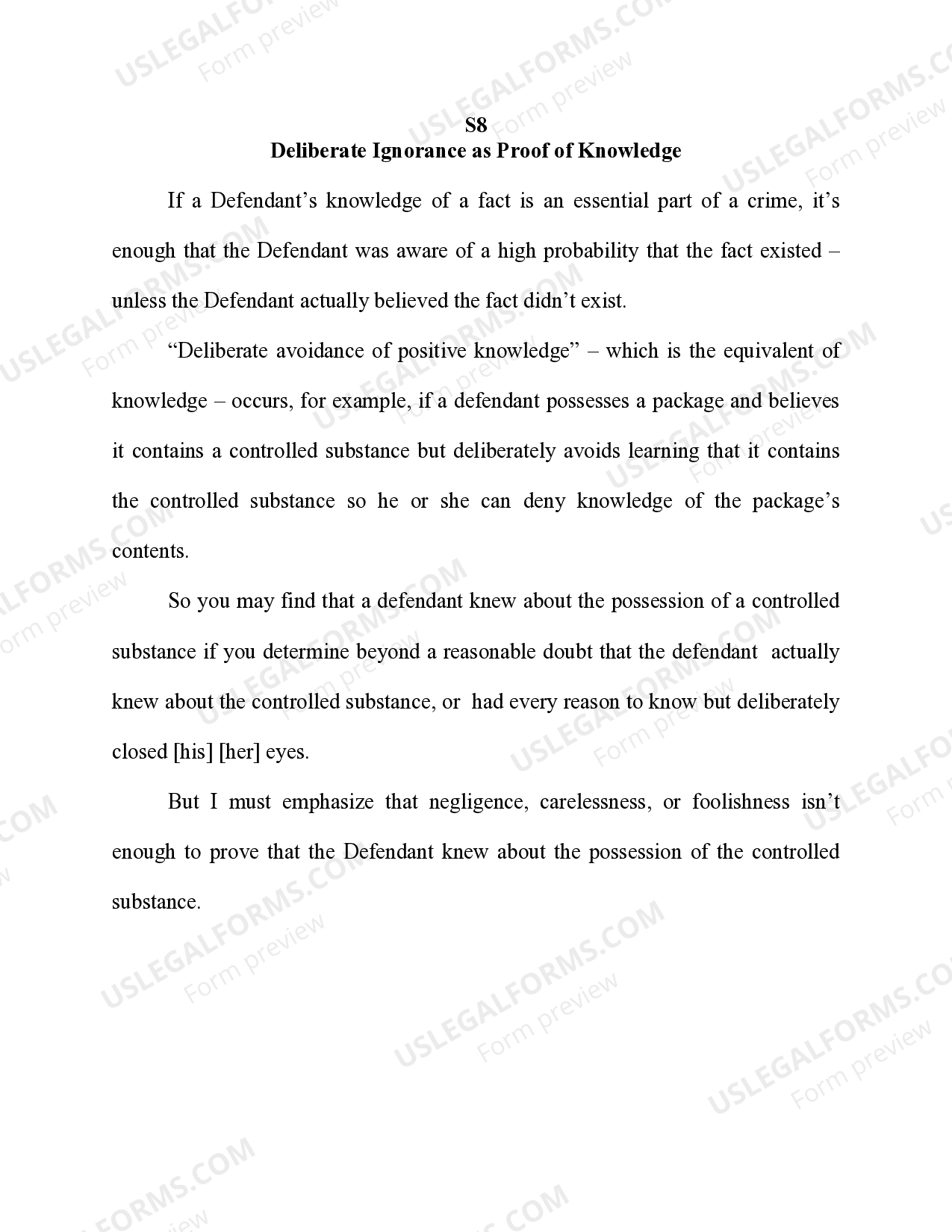 Deliberate Ignorance as Proof of Knowledge US Legal Forms