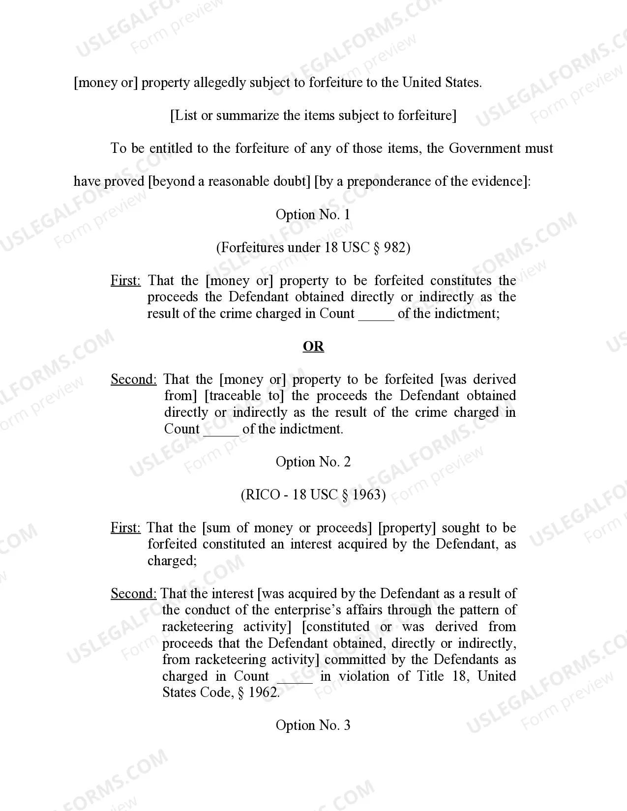 Preview Forfeiture Proceedings (To be given before supplemental evidentiary proceedings or supplemental arguments of counsel)