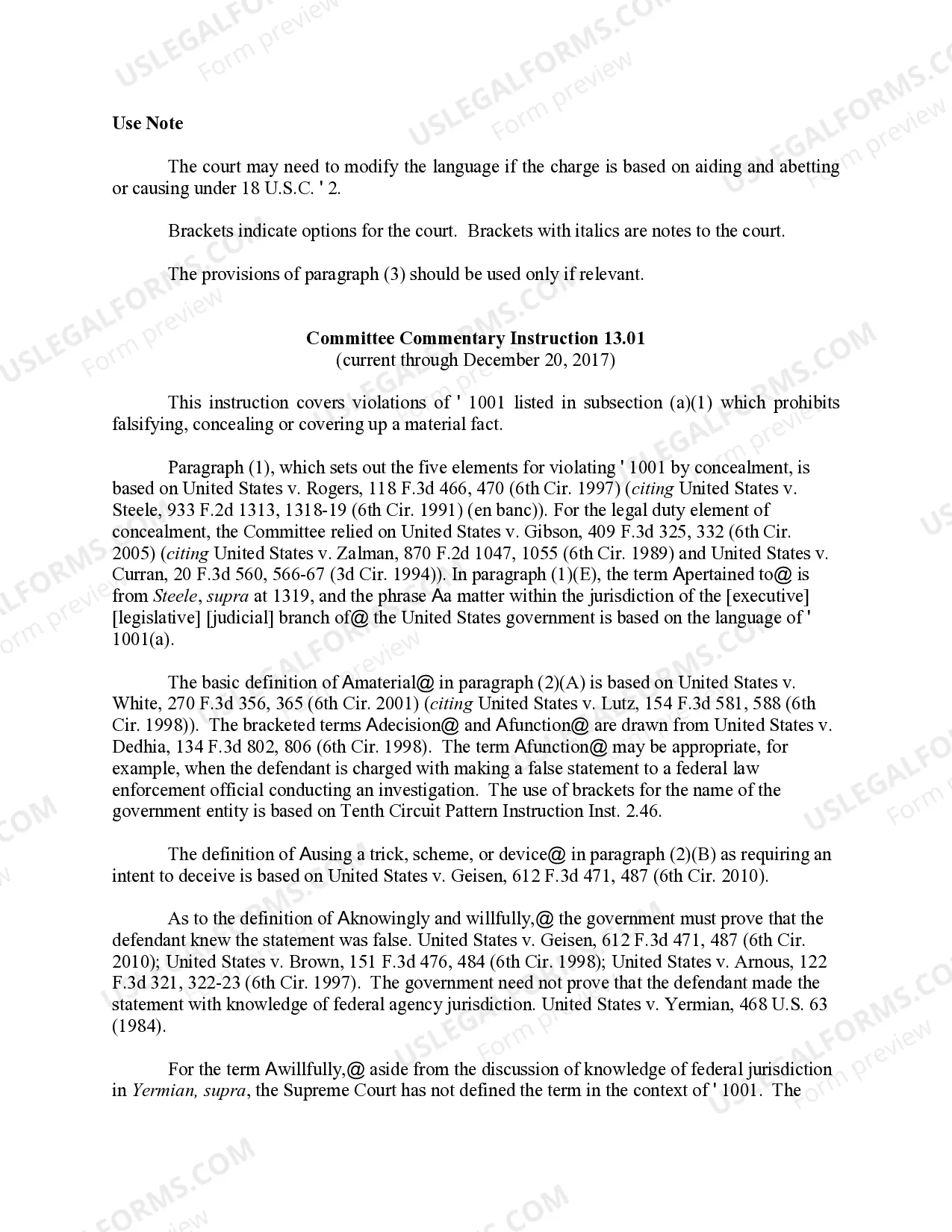 Preview CONCEALING A MATERIAL FACT IN A MATTER WITHIN THE JURISDICTION OF THE UNITED STATES GOVERNM