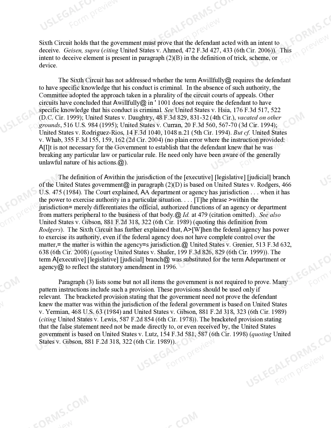 Preview CONCEALING A MATERIAL FACT IN A MATTER WITHIN THE JURISDICTION OF THE UNITED STATES GOVERNM