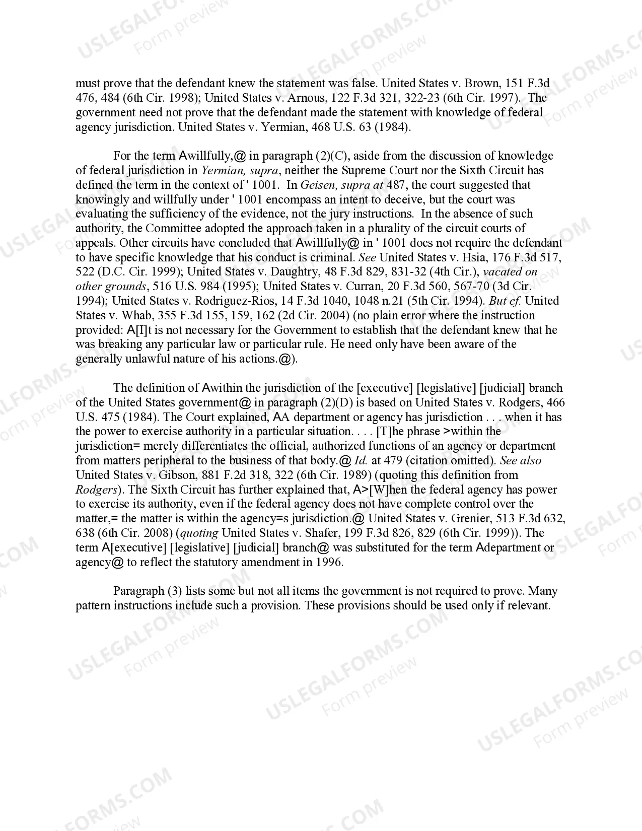 Preview MAKING OR USING A FALSE WRITING IN A MATTER WITHIN THE JURISDICTION OF THE UNITED STATES GOVERNMENT