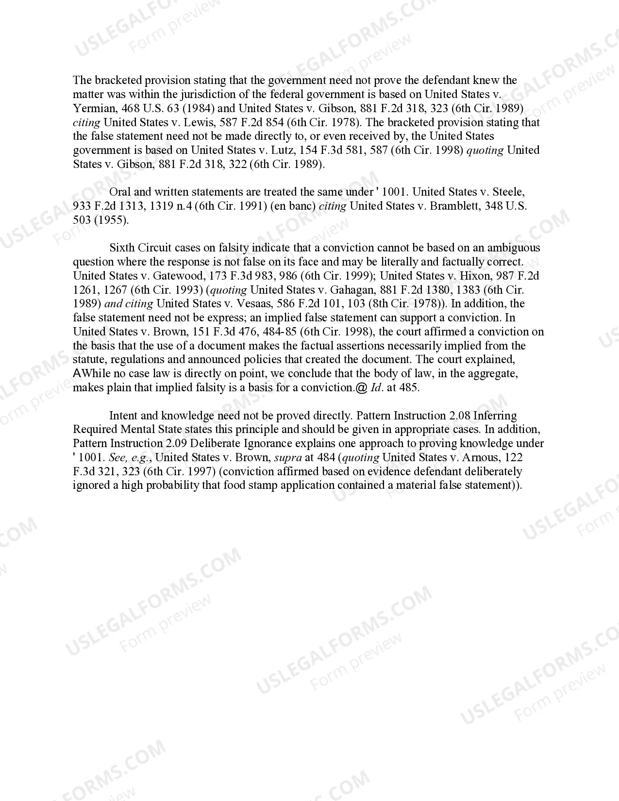 Preview MAKING OR USING A FALSE WRITING IN A MATTER WITHIN THE JURISDICTION OF THE UNITED STATES GOVERNMENT